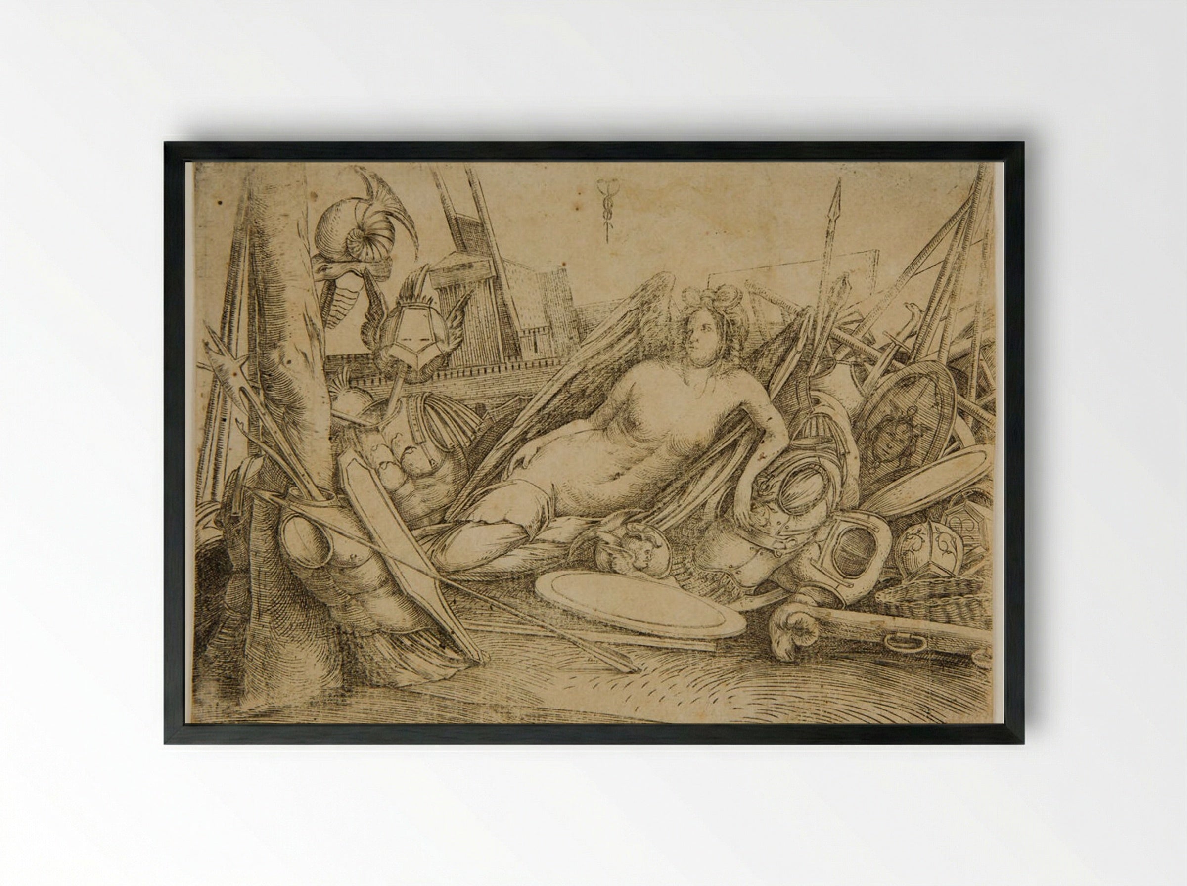 Victory Reclining Among Trophies - Jacopo de' Barbari - Framed Print Black