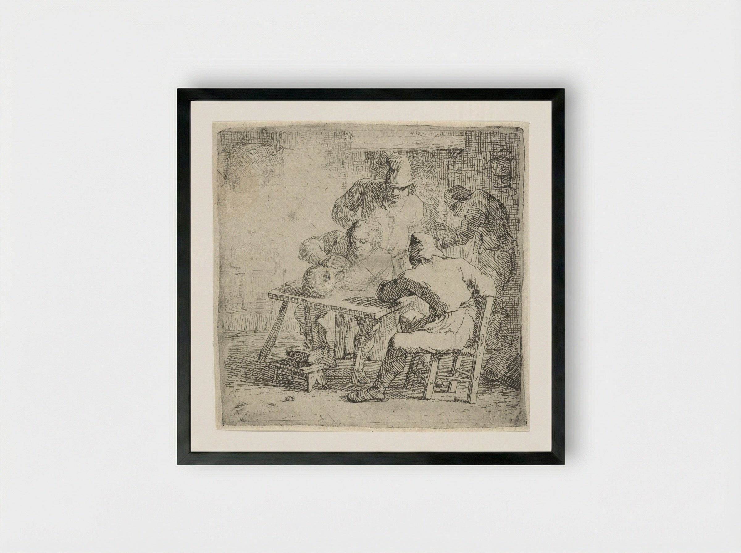 Vier boeren in een interieur - Arnold Houbraken - Framed Print Black