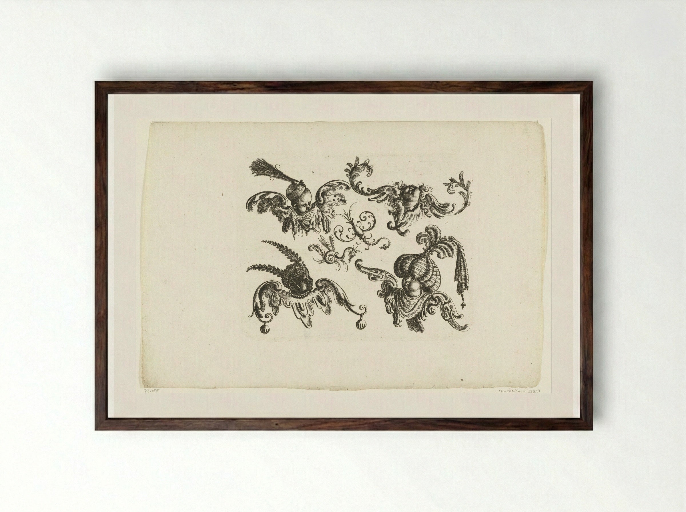 Vier cherubijntjes (Four Cherubs) - Christoph Jamnitzer - Framed Print Dark Wood