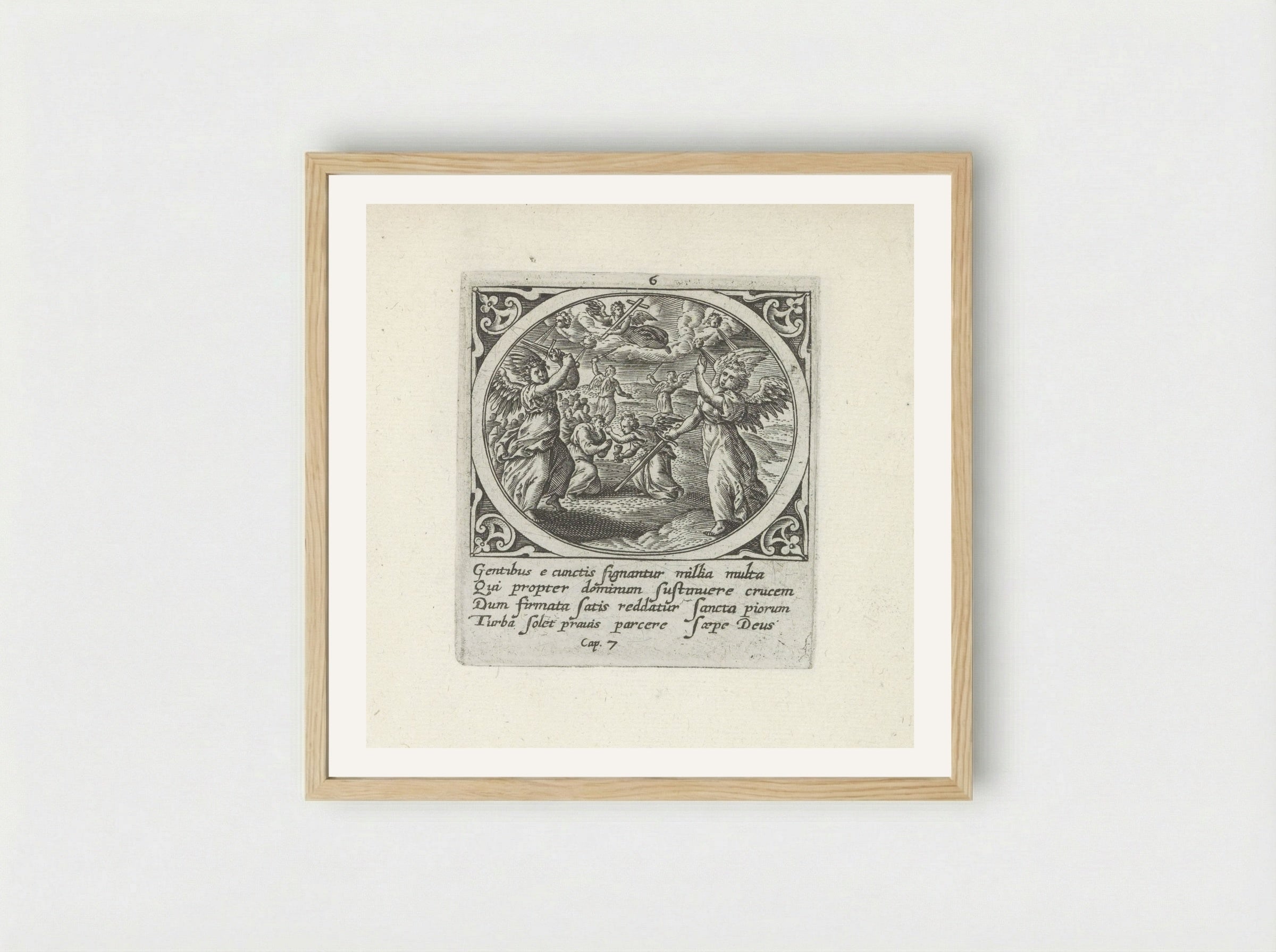 Vier engelen houden de vier winden in bedwang - Gerard de Jode - Framed Print Wood