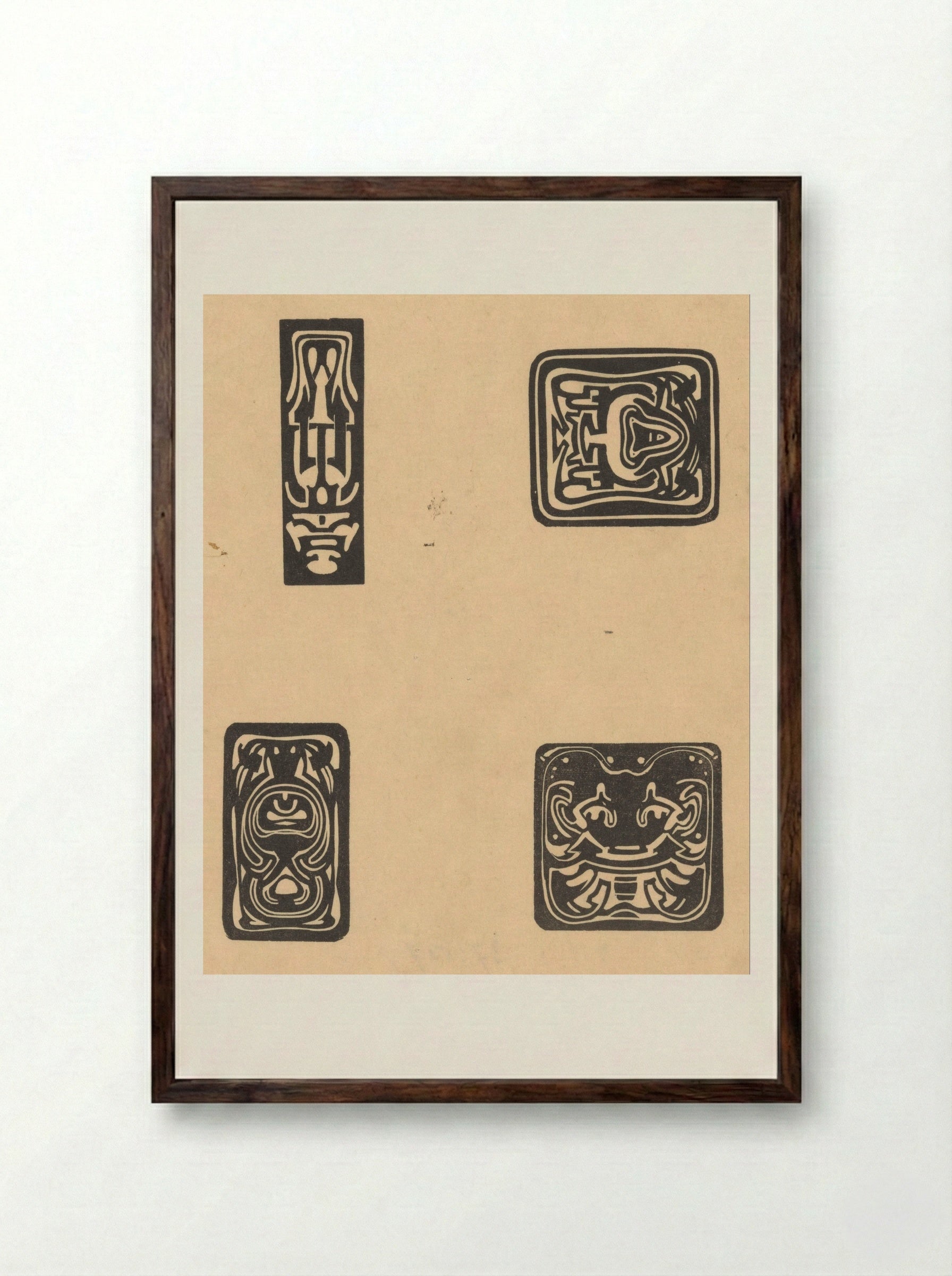 Vier ex librissen (Four Bookplates) - Johannes Josephus Aarts - Framed Print Dark Wood