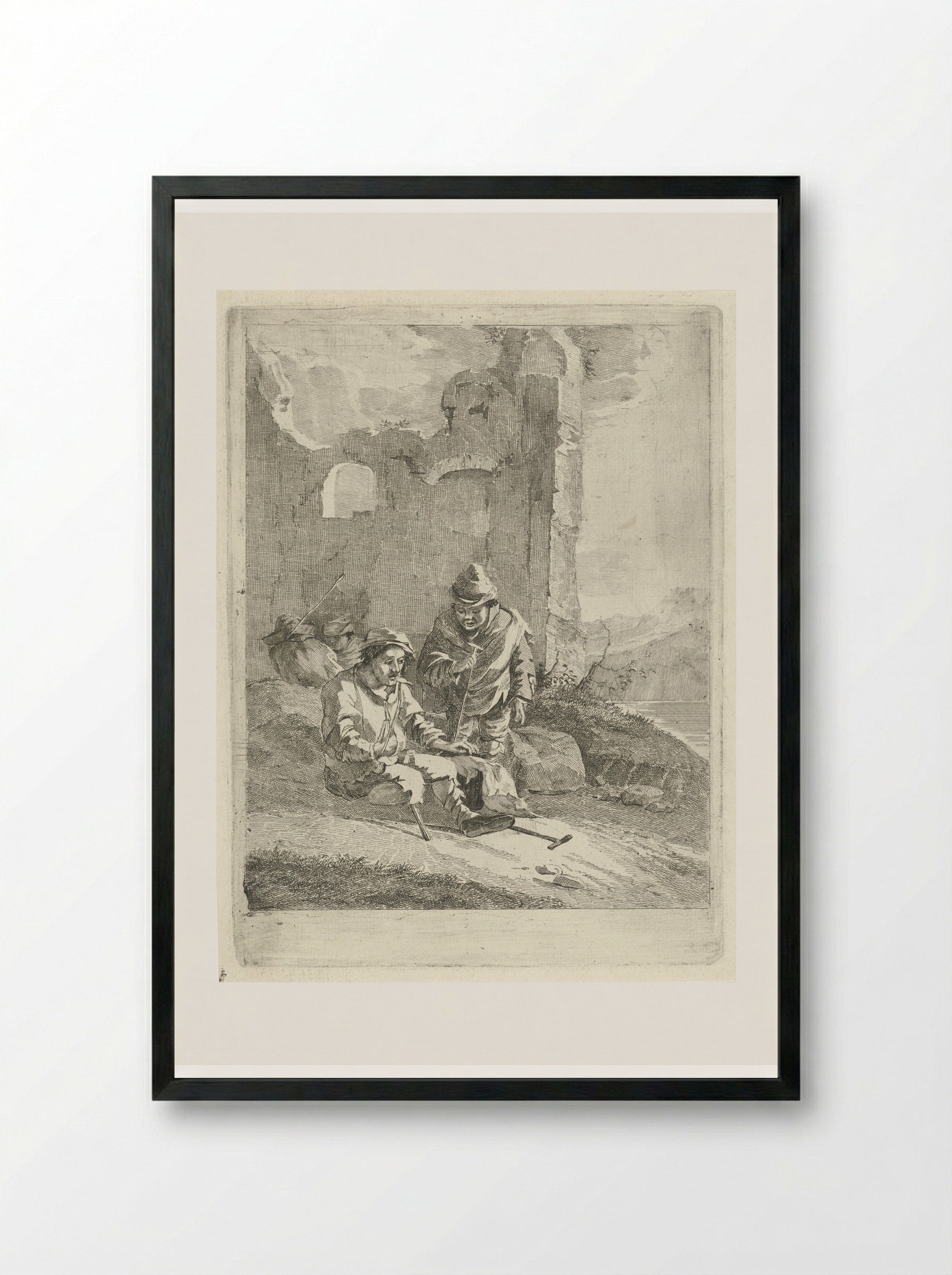 Vier figuren bij een ruïne - Gerrit Groenewegen - Framed Print Black