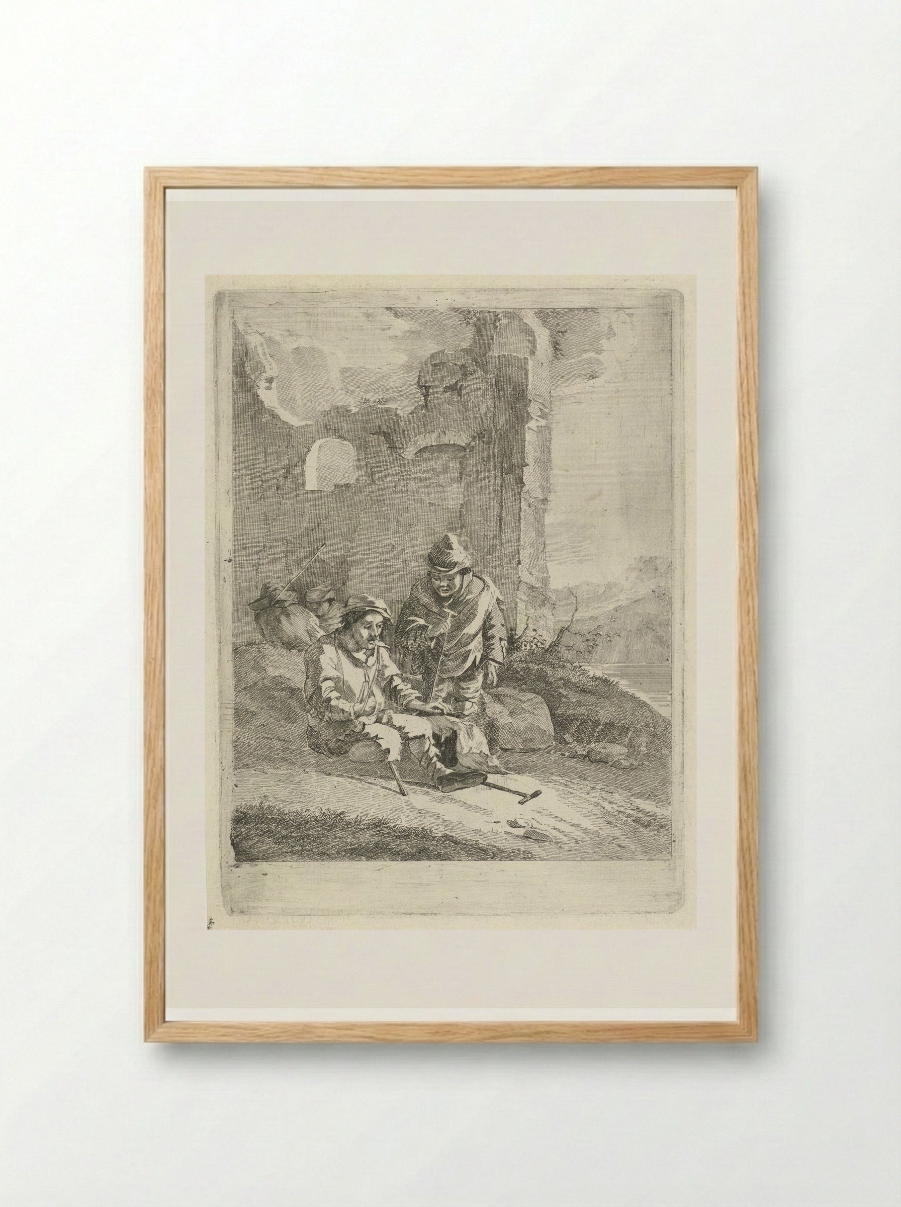 Vier figuren bij een ruïne - Gerrit Groenewegen - Framed Print Wood