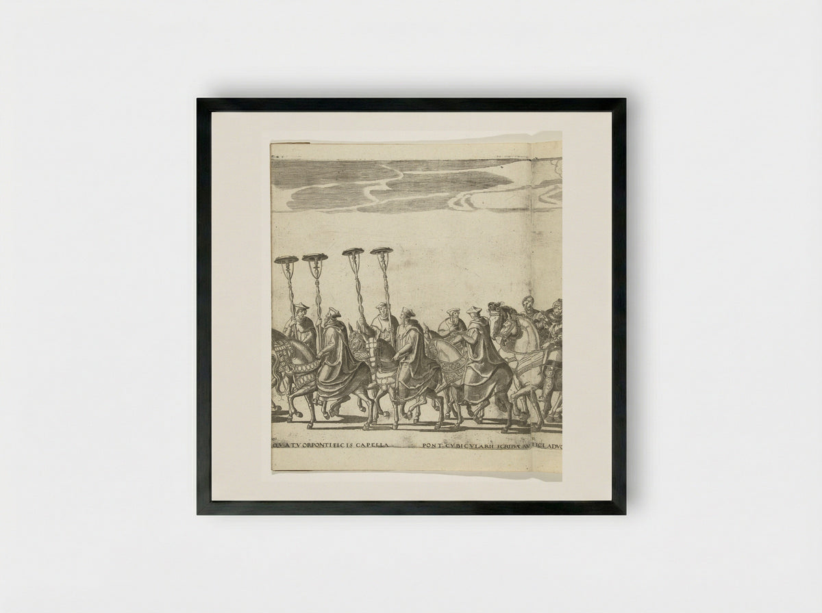Vier kardinaalshoeden op stokken, plaat 10 - Nicolaas Hogenberg - Framed Print Black