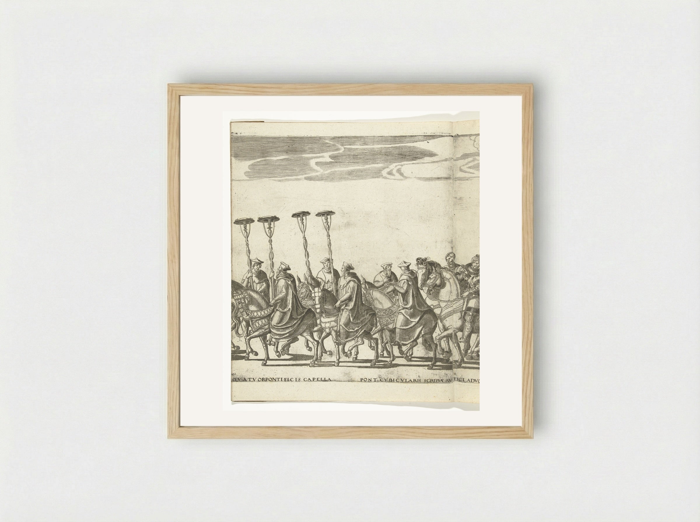 Vier kardinaalshoeden op stokken, plaat 10 - Nicolaas Hogenberg - Framed Print Wood