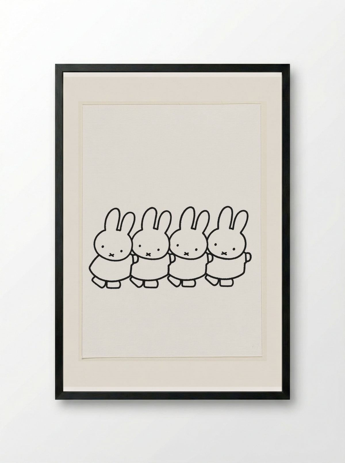 Vier konijnen die een treintje vormen - Dick Bruna - Framed Print Black