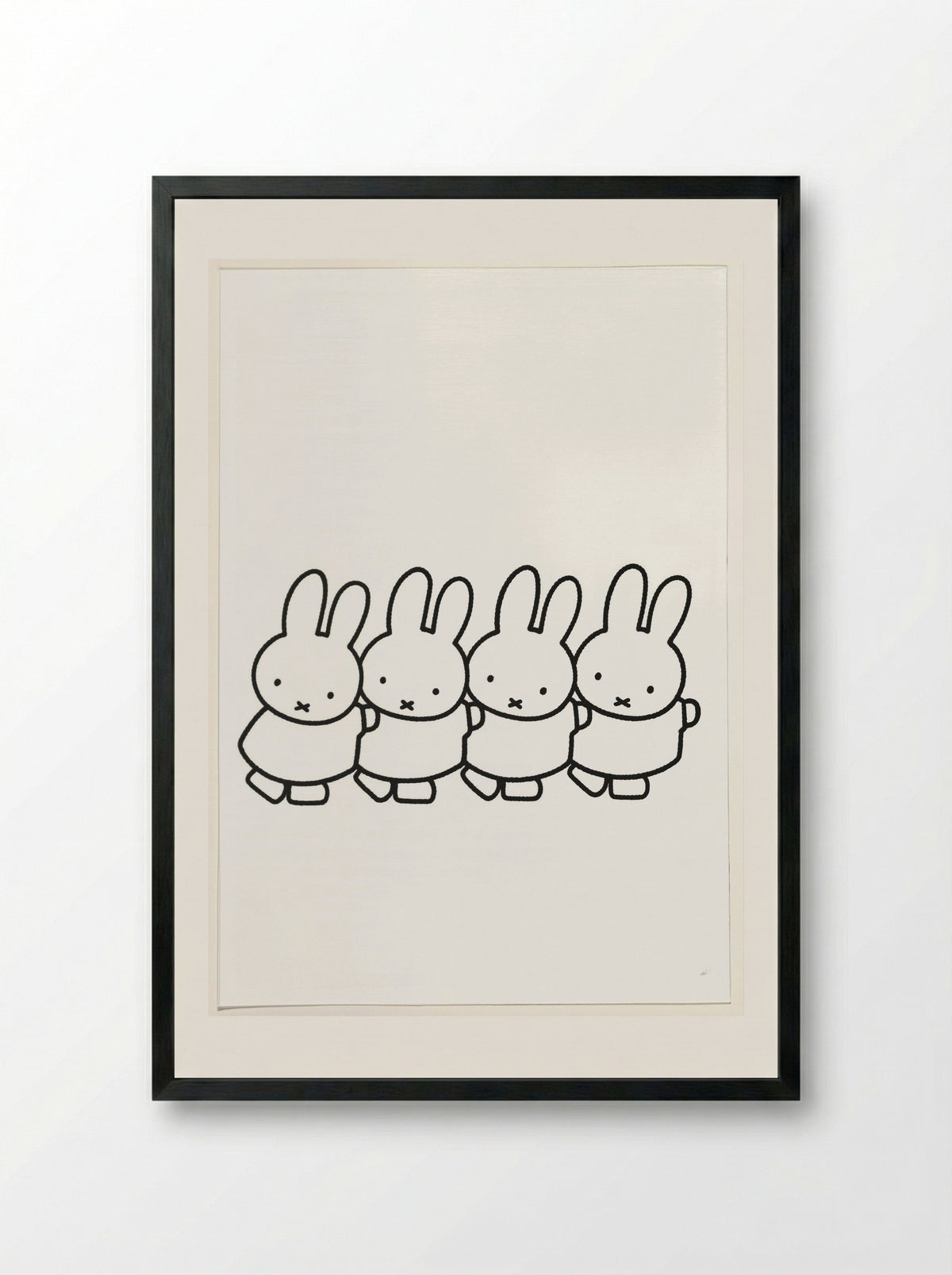 Vier konijnen die een treintje vormen - Dick Bruna - Framed Print Black