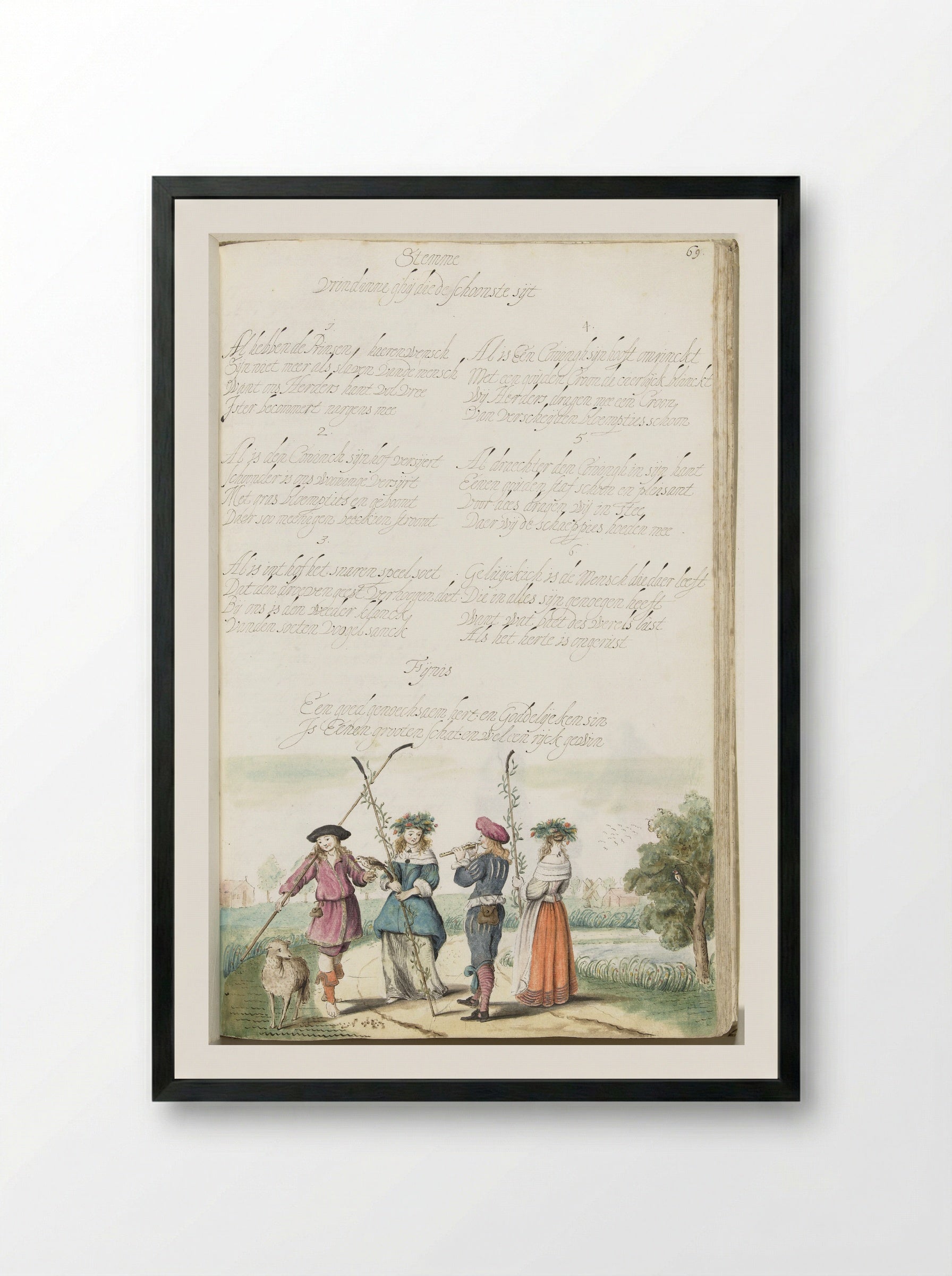 Vier pastorale figuren in een landschap - Gesina ter Borch - Framed Print Black