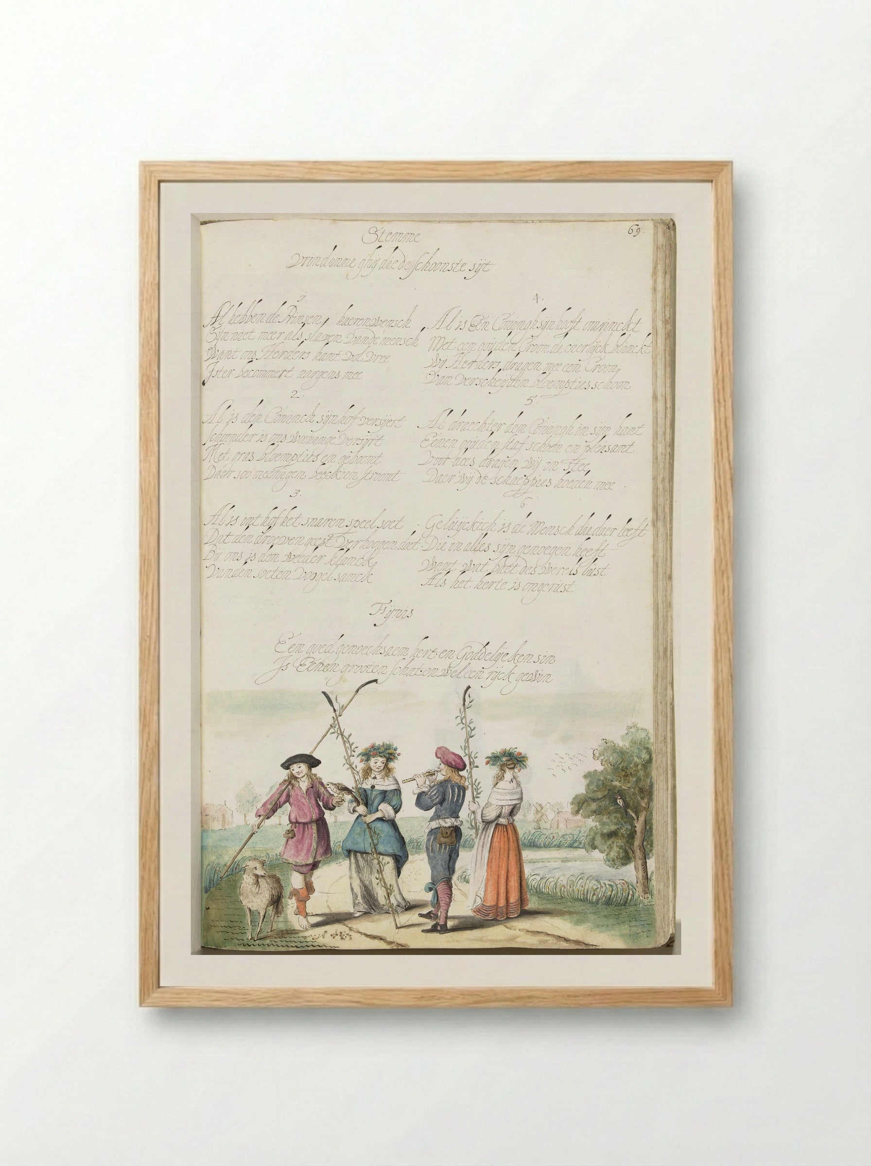 Vier pastorale figuren in een landschap - Gesina ter Borch - Framed Print Wood