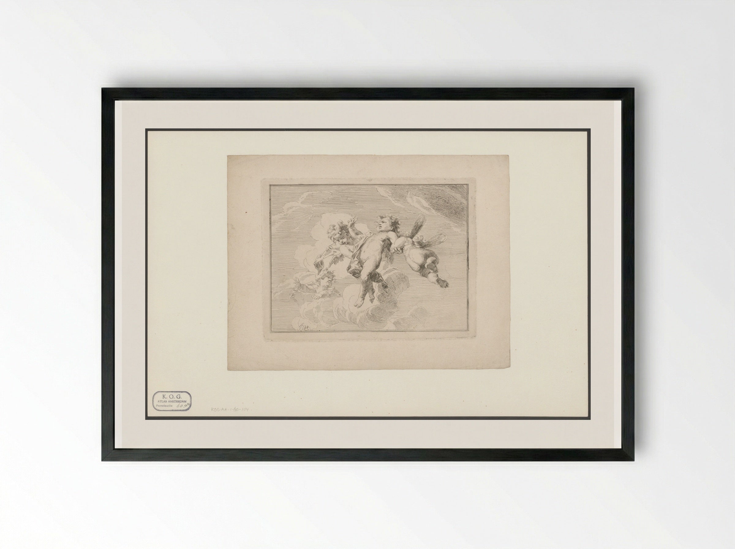 Vier putti tussen de wolken - Jacob de Wit - Framed Print Black