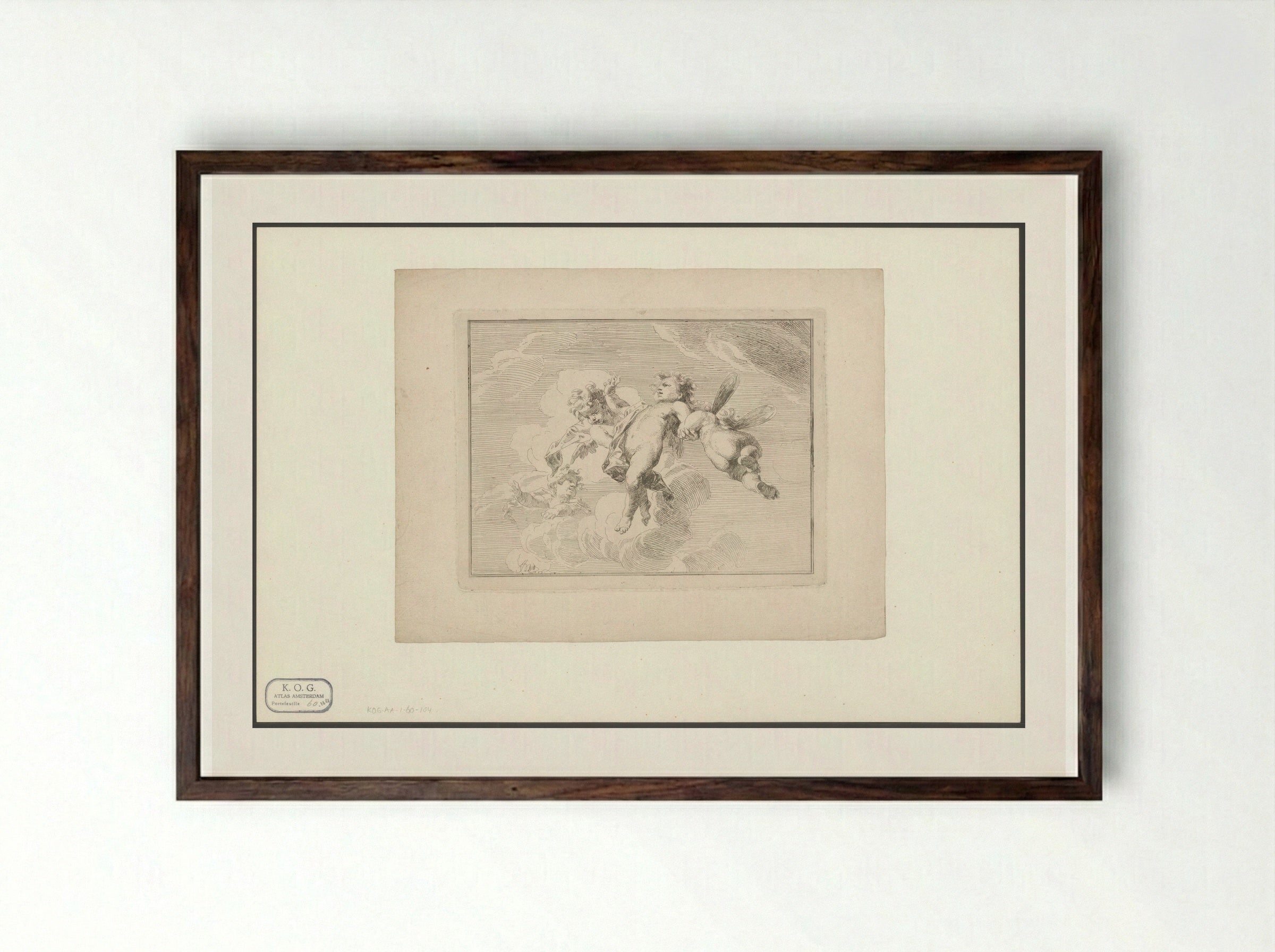 Vier putti tussen de wolken - Jacob de Wit - Framed Print Dark Wood