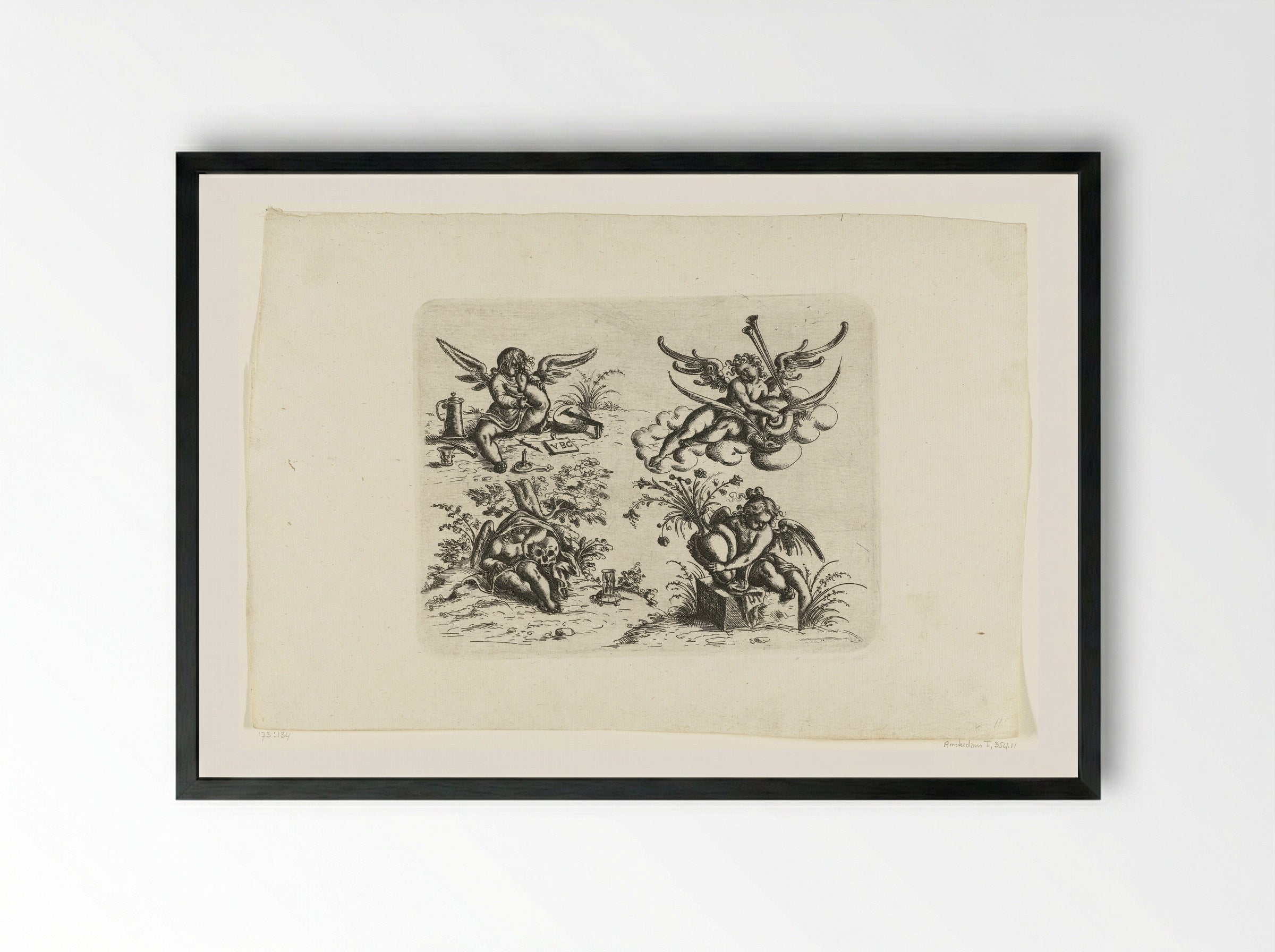 Vier putti - Christoph Jamnitzer - Framed Print Black