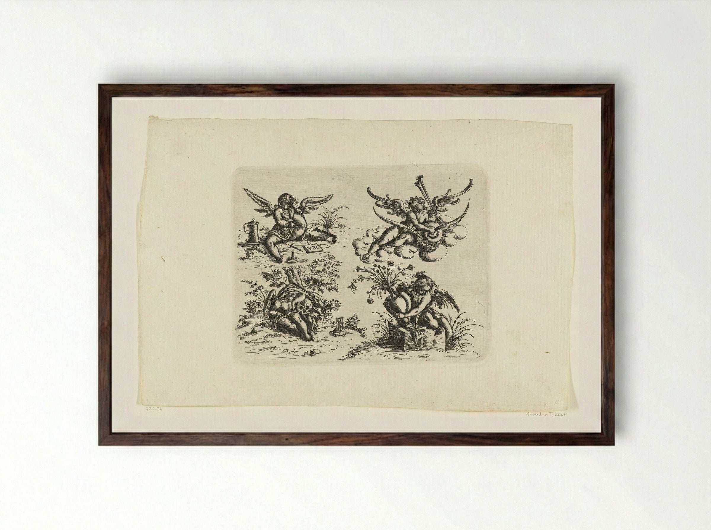 Vier putti - Christoph Jamnitzer - Framed Print Dark Wood