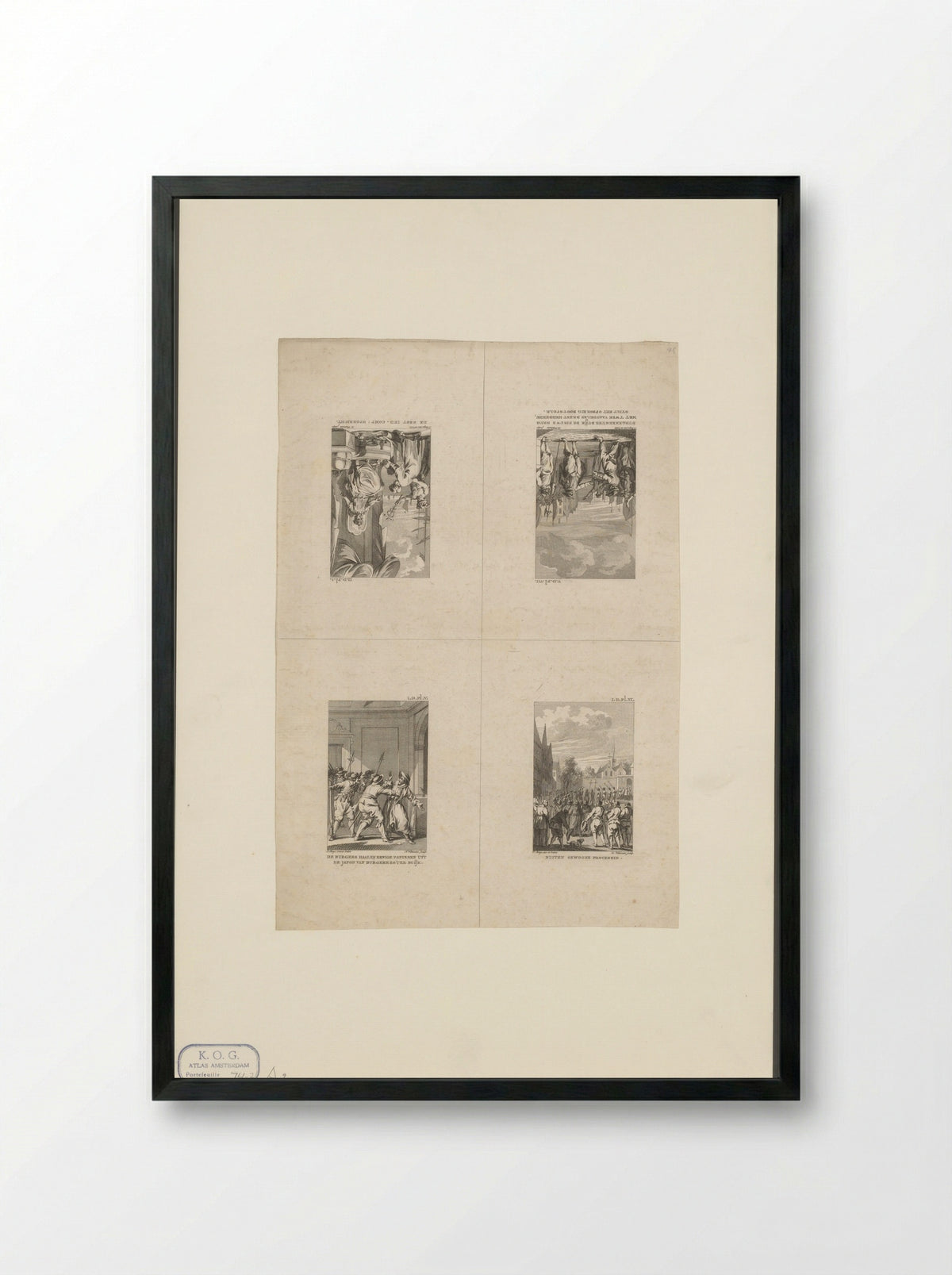 Vier voorstellingen uit de geschiedenis van Amsterdam - Harmanus Vinkeles - Framed Print Black