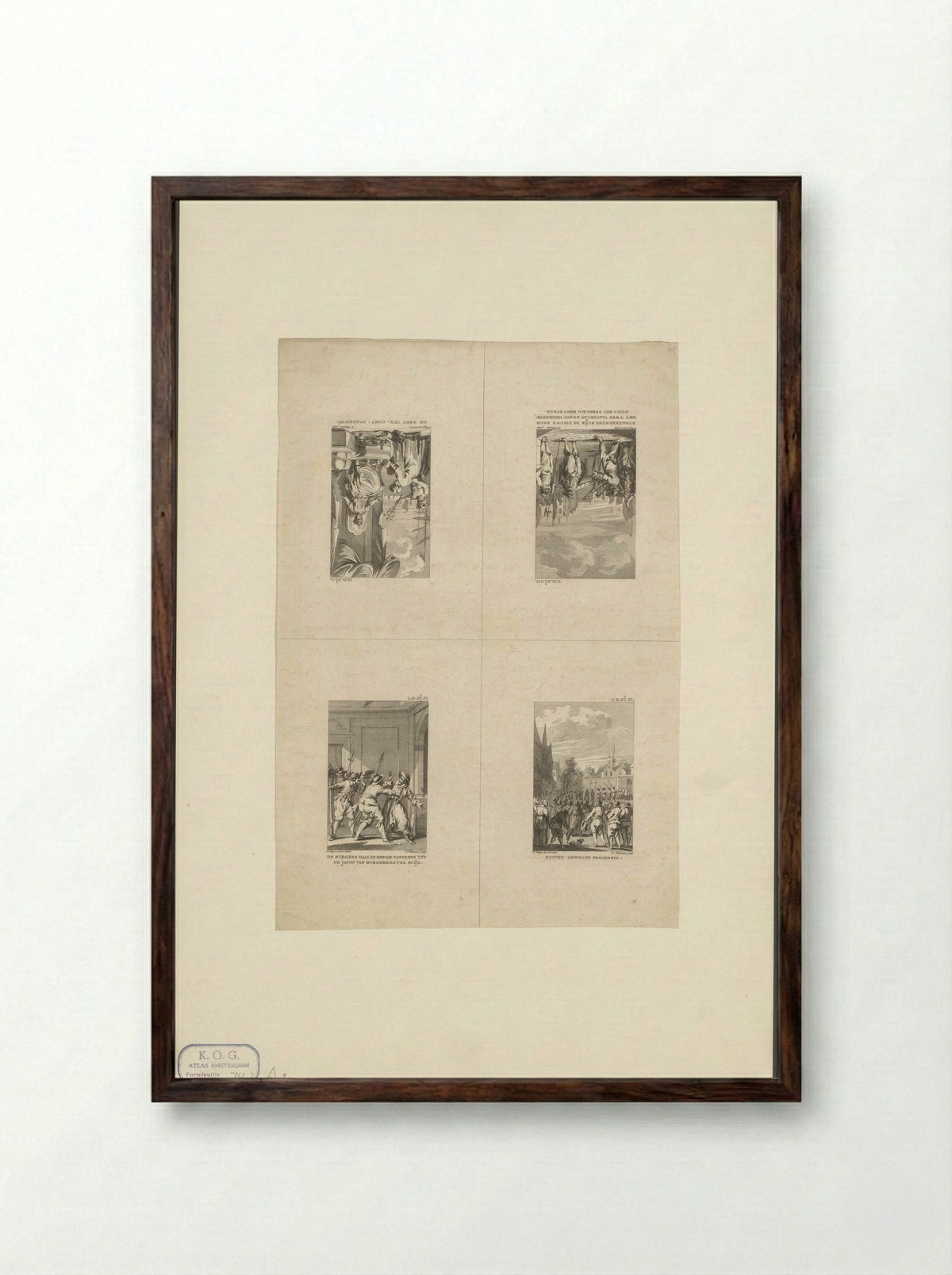 Vier voorstellingen uit de geschiedenis van Amsterdam - Harmanus Vinkeles - Framed Print Dark Wood