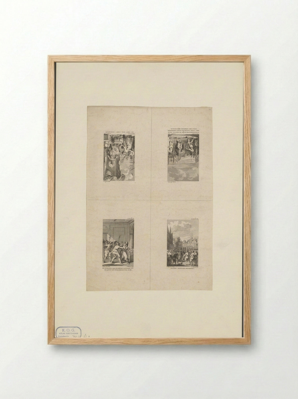 Vier voorstellingen uit de geschiedenis van Amsterdam - Harmanus Vinkeles - Framed Print Wood