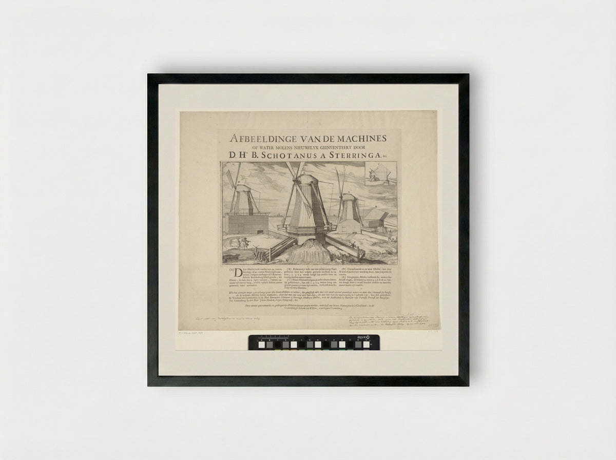 Vier watermolens te Kleef - Caspar Luyken - Framed Print Black