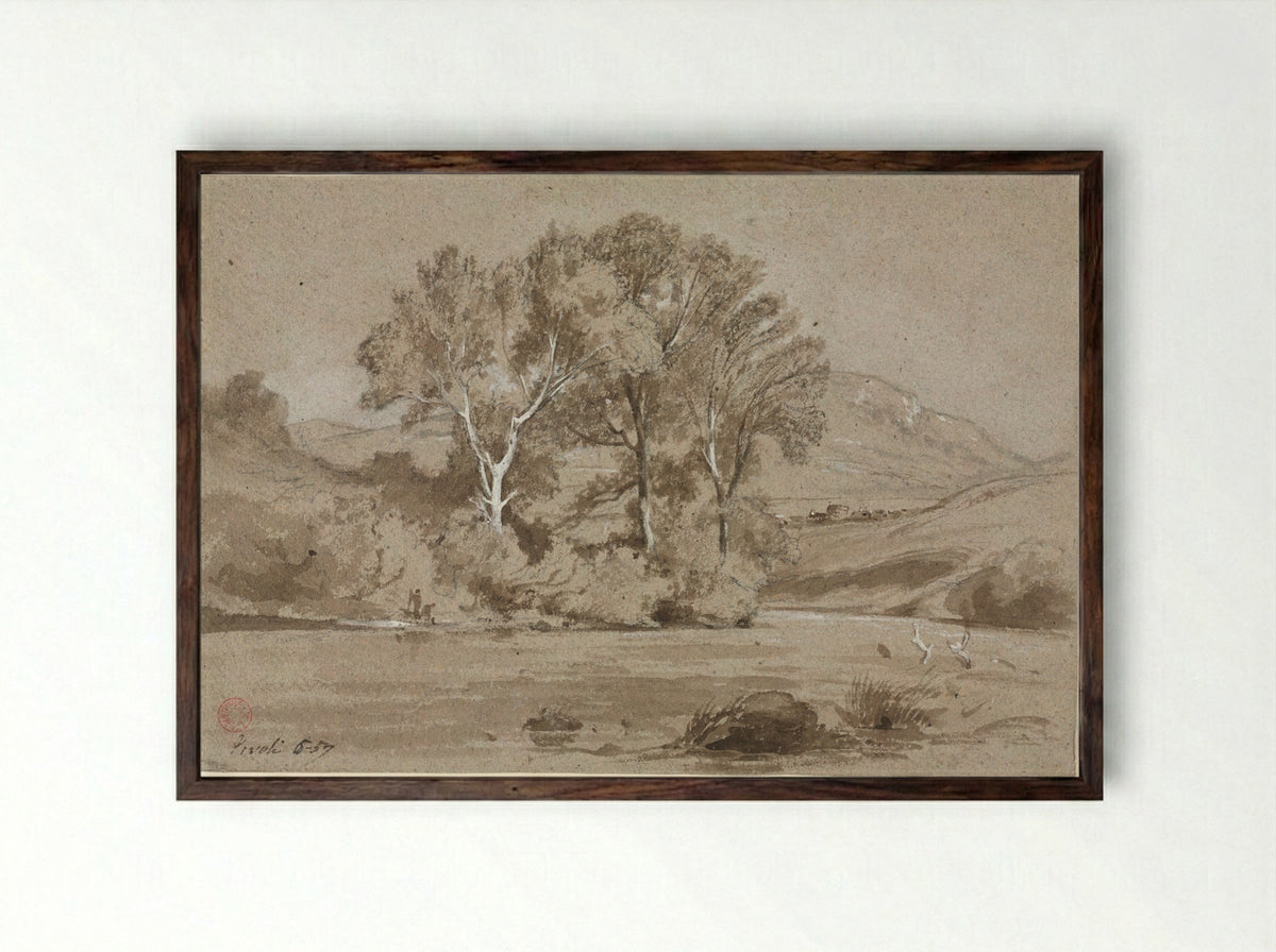 View Near Tivoli (Vue prise à Tivoli) - Jean Achille Benouville - Framed Print Dark Wood