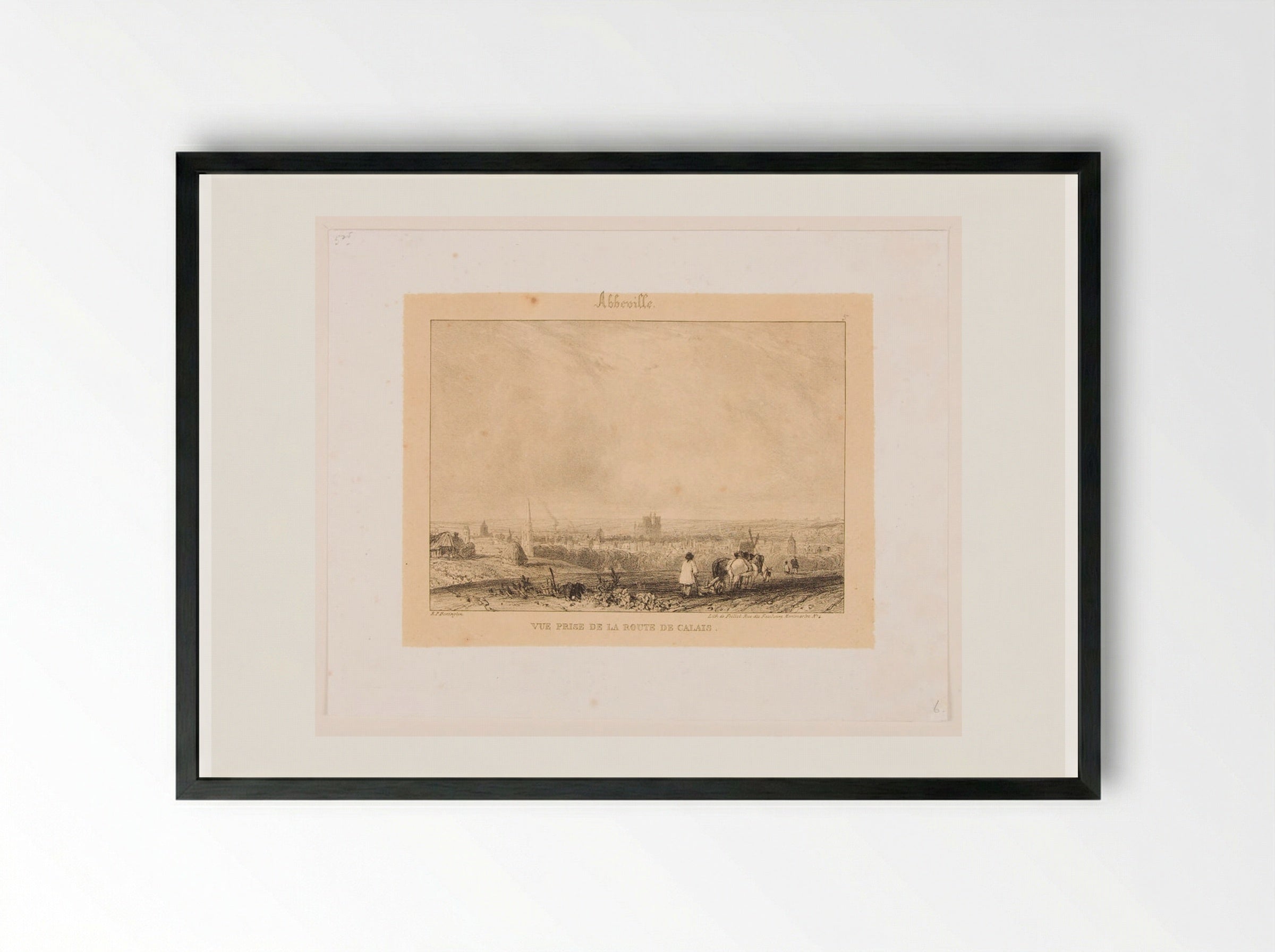 View Taken from the Road to Calais to Abbeville - Richard Parkes Bonington - Framed Print Black