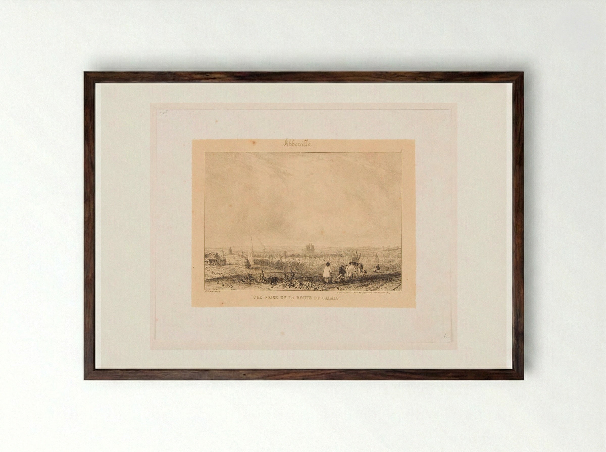 View Taken from the Road to Calais to Abbeville - Richard Parkes Bonington - Framed Print Dark Wood