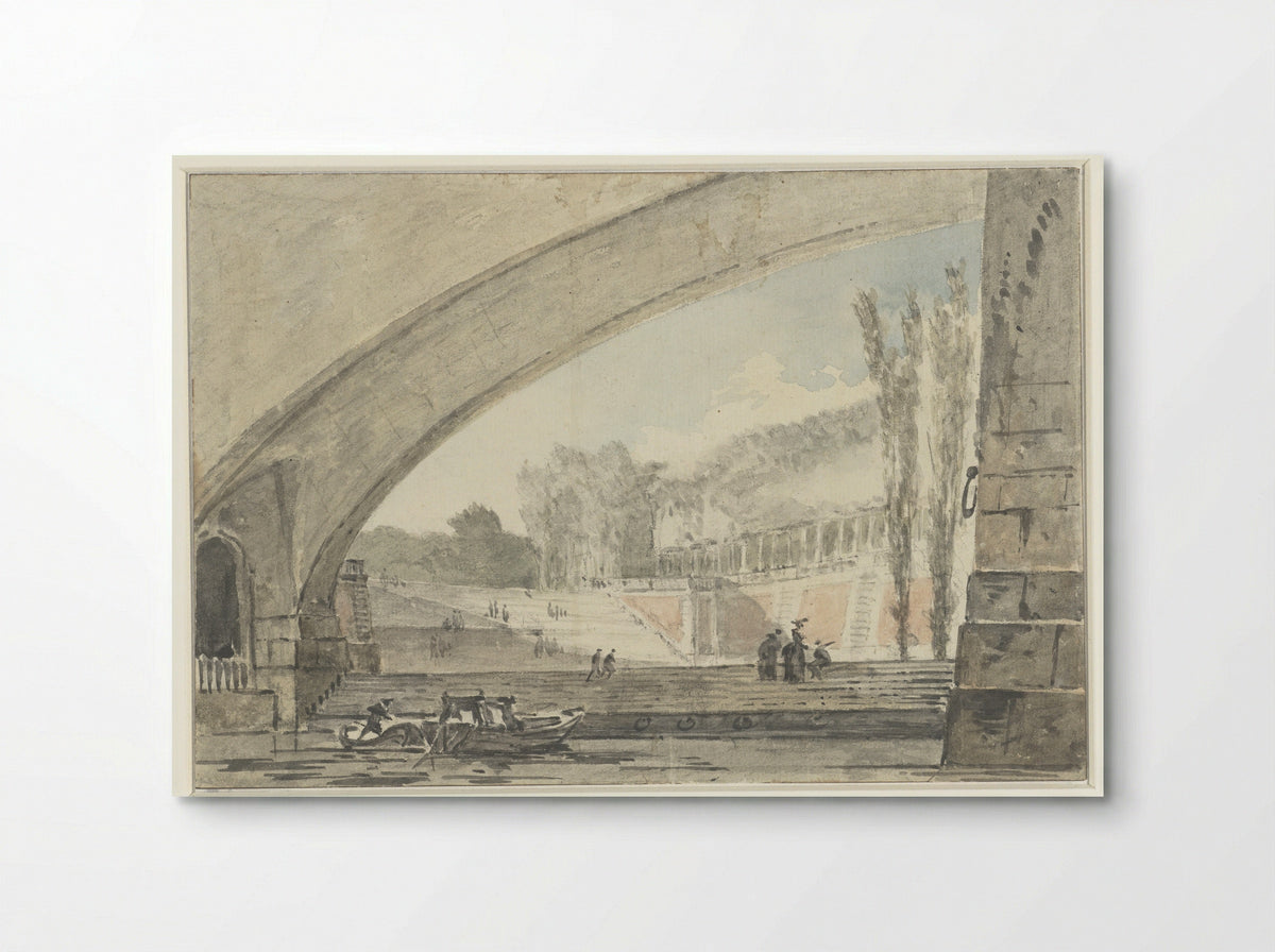 View Under a Bridge Towards Terraces and a Staircase - Louis Gabriel Moreau - Poster