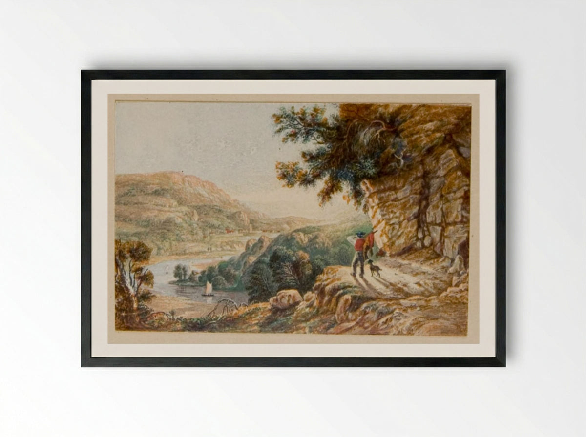 View from a Deserted Rock Quarry on the Wye - George Baxter - Framed Print Black