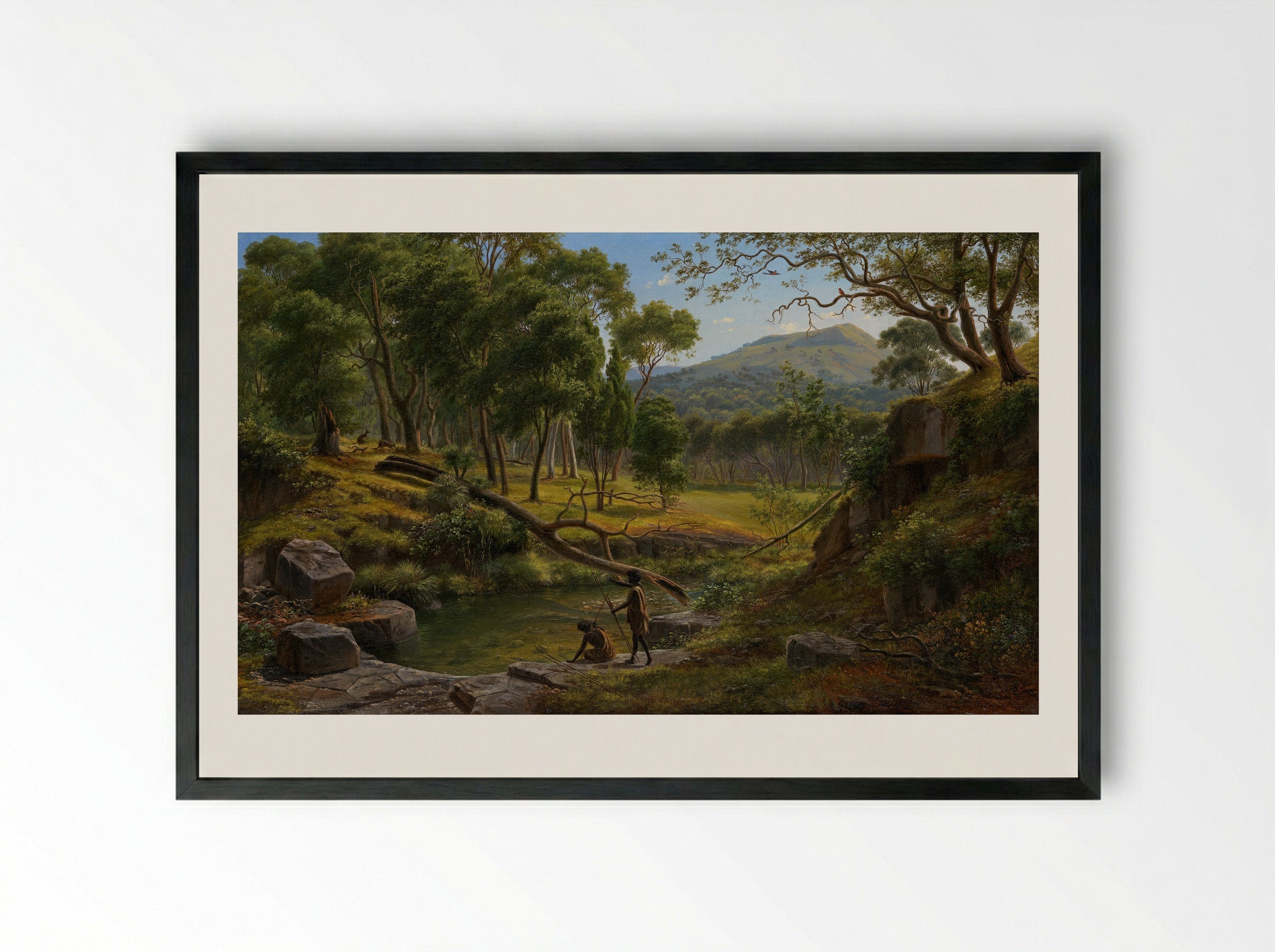 View from the Bald Hills between Ballarat and Creswick Creek, to the west Pyrenees and Lake Burrambeet - Eugene von Guerard - Framed Print Black
