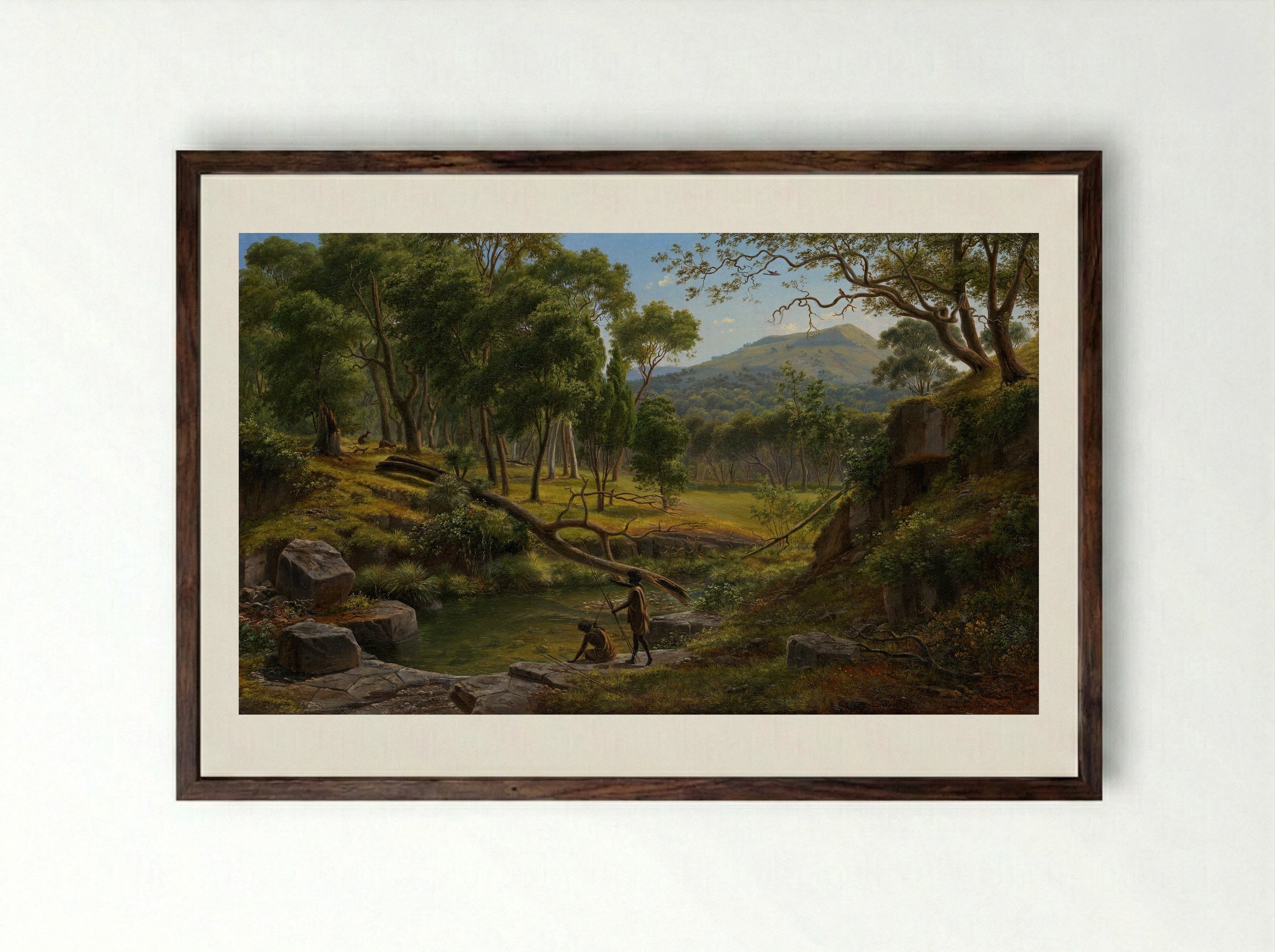 View from the Bald Hills between Ballarat and Creswick Creek, to the west Pyrenees and Lake Burrambeet - Eugene von Guerard - Framed Print Dark Wood