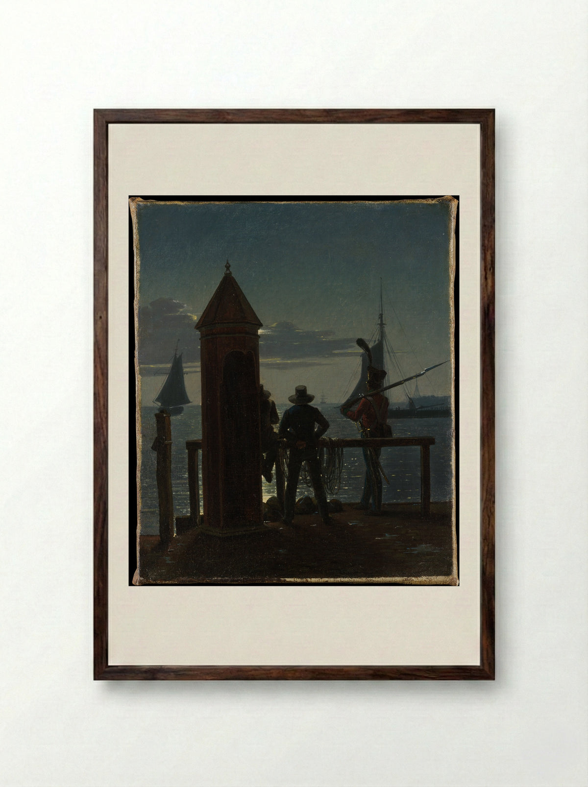 View from the Citadel Ramparts in Copenhagen by Moonlight - Martinus Rørbye - Framed Print Dark Wood