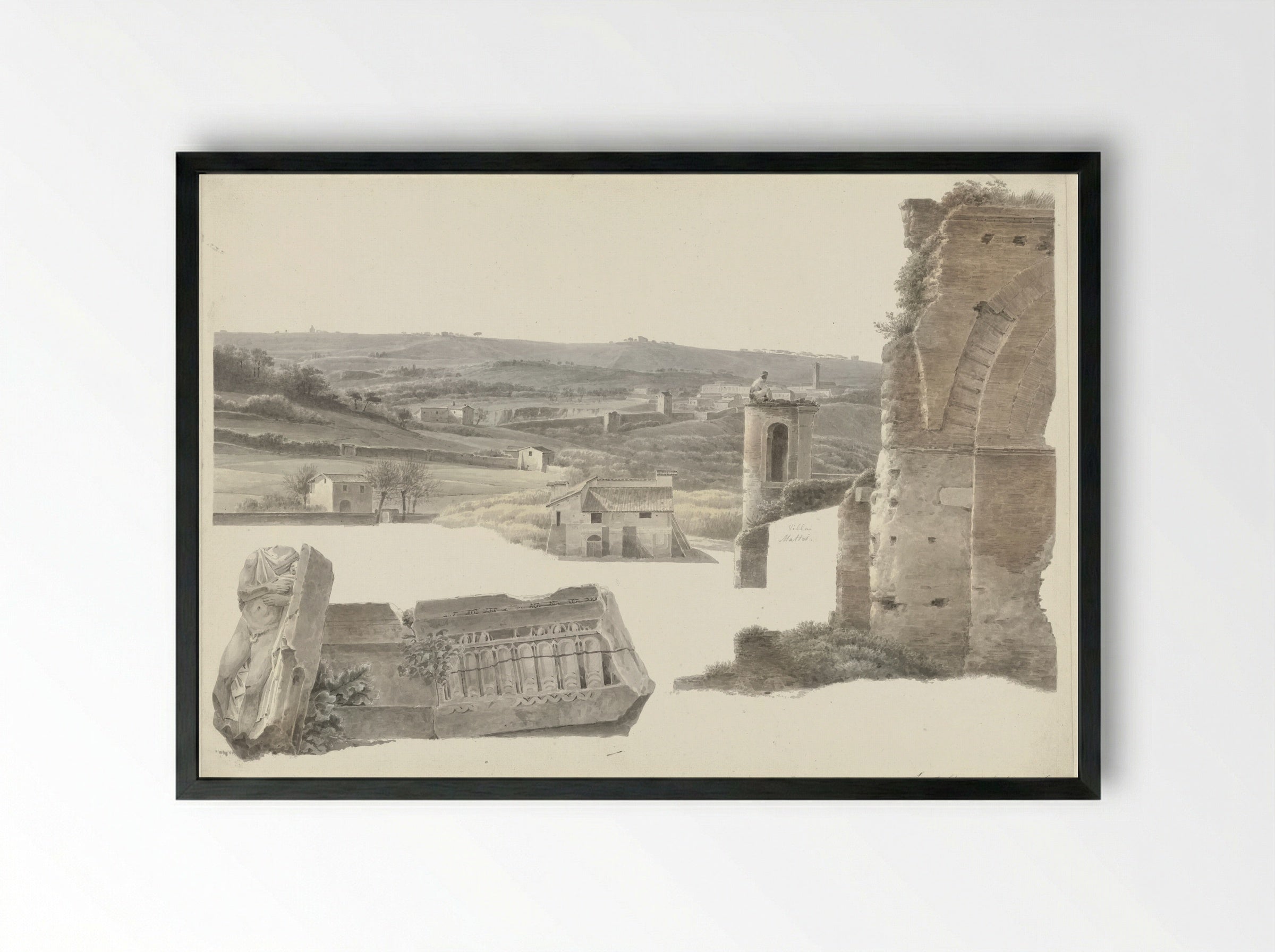 View from the Villa Mattei (now Villa Celimontana) in Rome - Josephus Augustus Knip - Framed Print Black