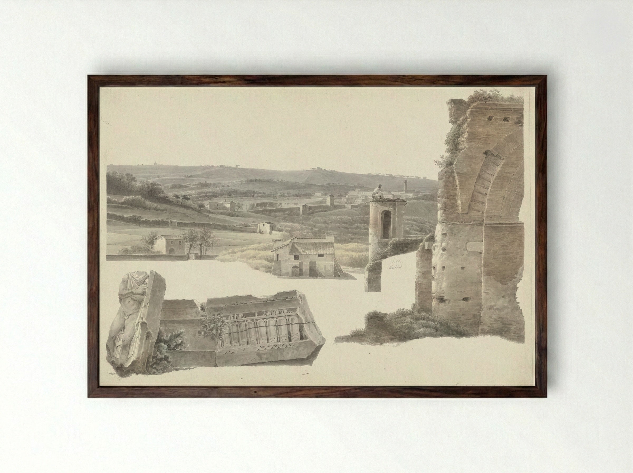 View from the Villa Mattei (now Villa Celimontana) in Rome - Josephus Augustus Knip - Framed Print Dark Wood