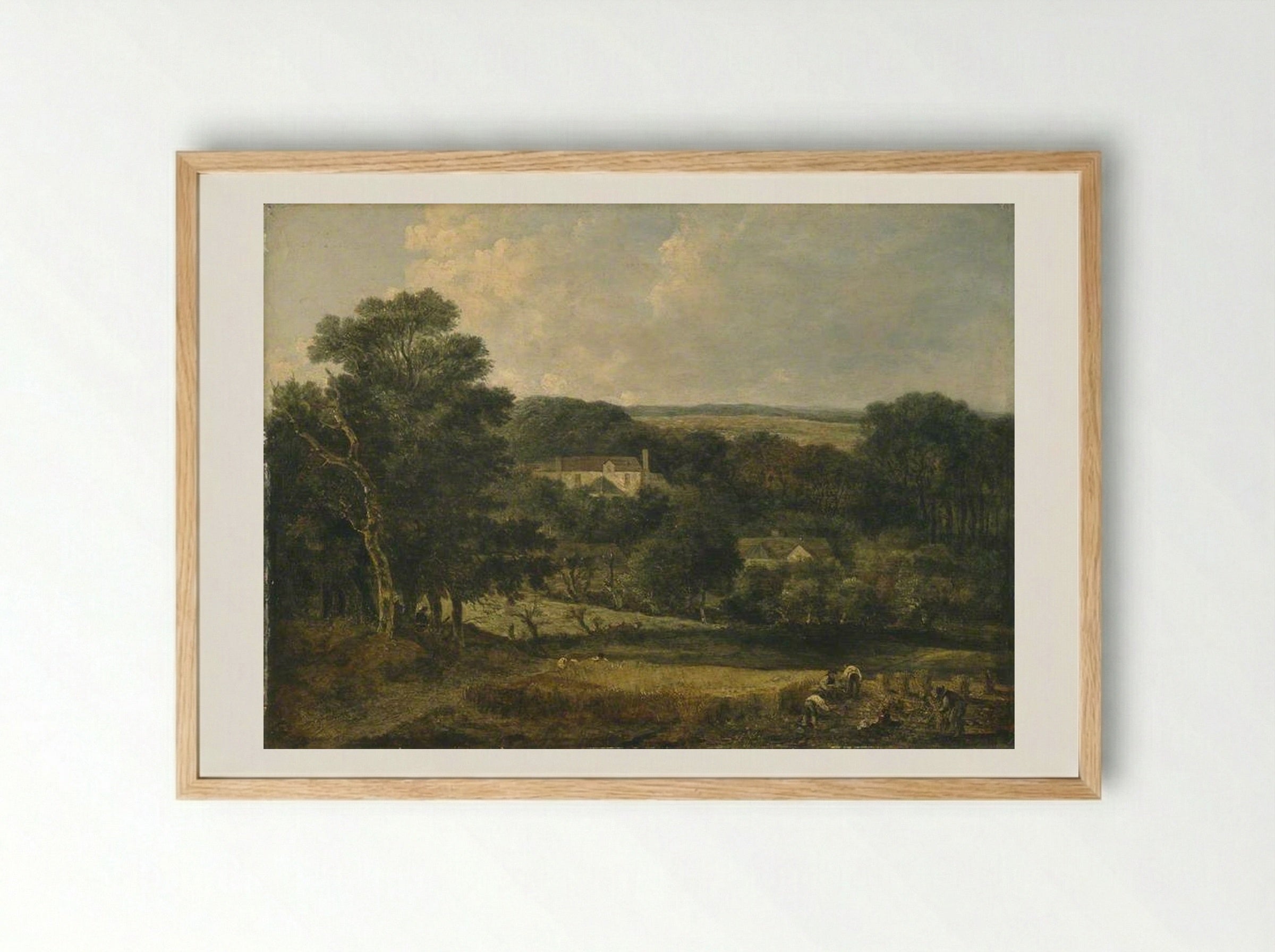 View near Norwich with Harvesters - John Crome - Framed Print Wood