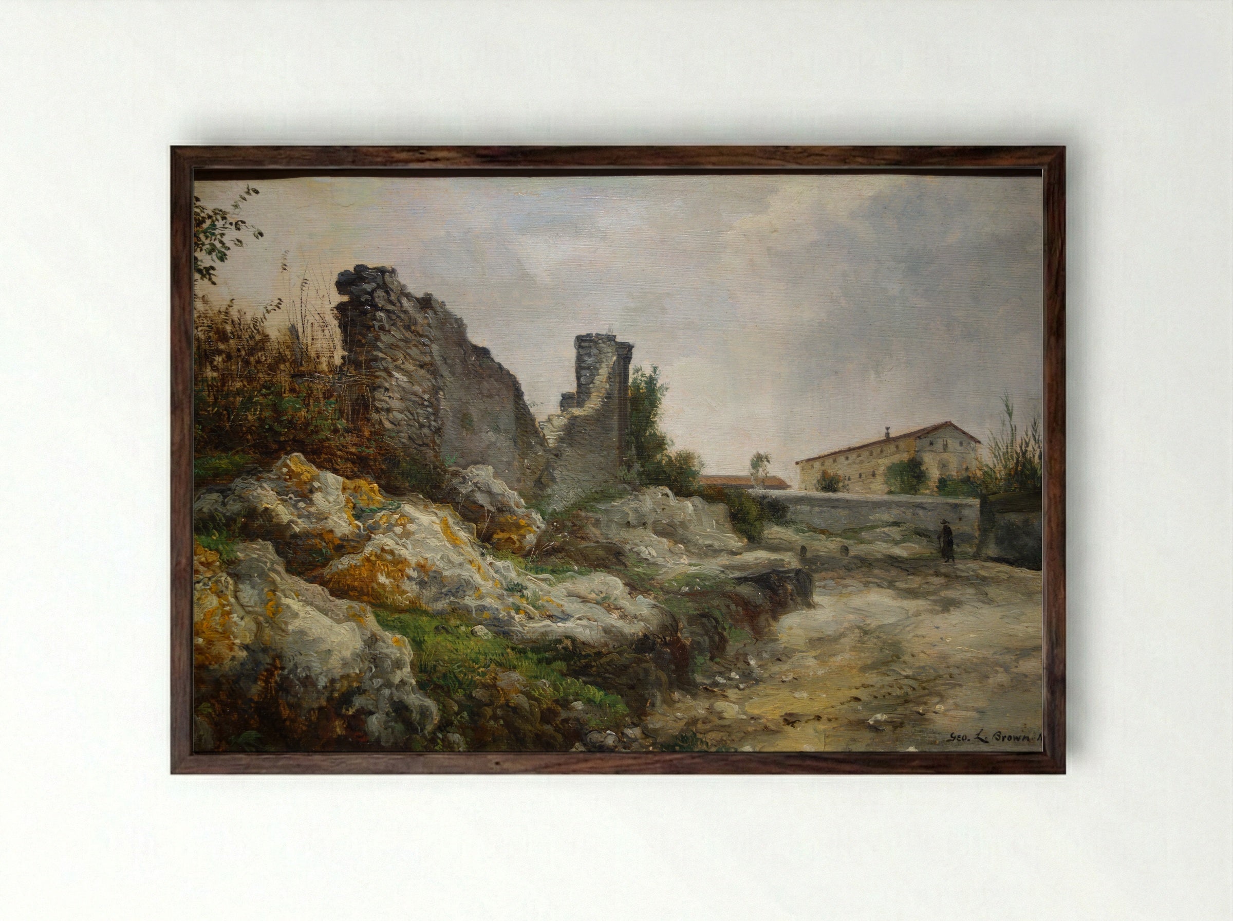 View near Rome - George Loring Brown - Framed Print Dark Wood