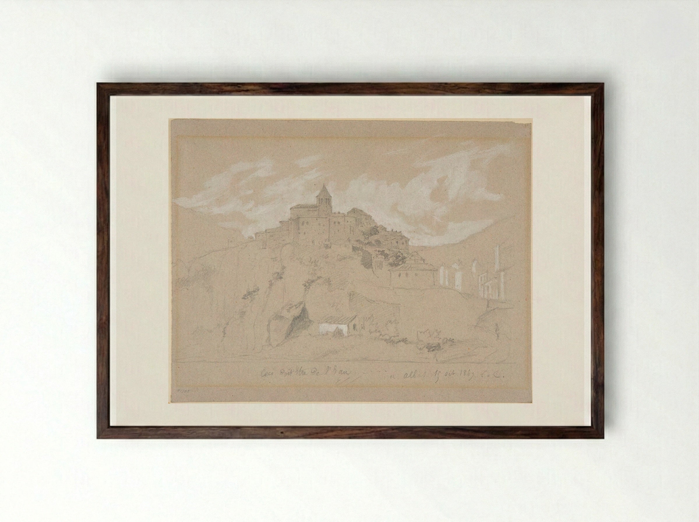 View of Albas, France - Jean-Baptiste-Camille Corot - Framed Print Dark Wood
