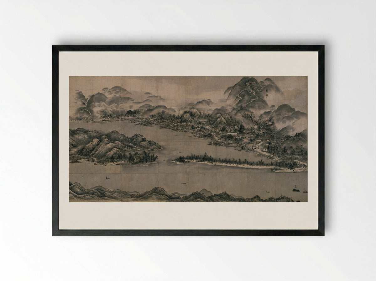 View of Ama-no-Hashidate - Sesshu Toyo - Framed Print Black