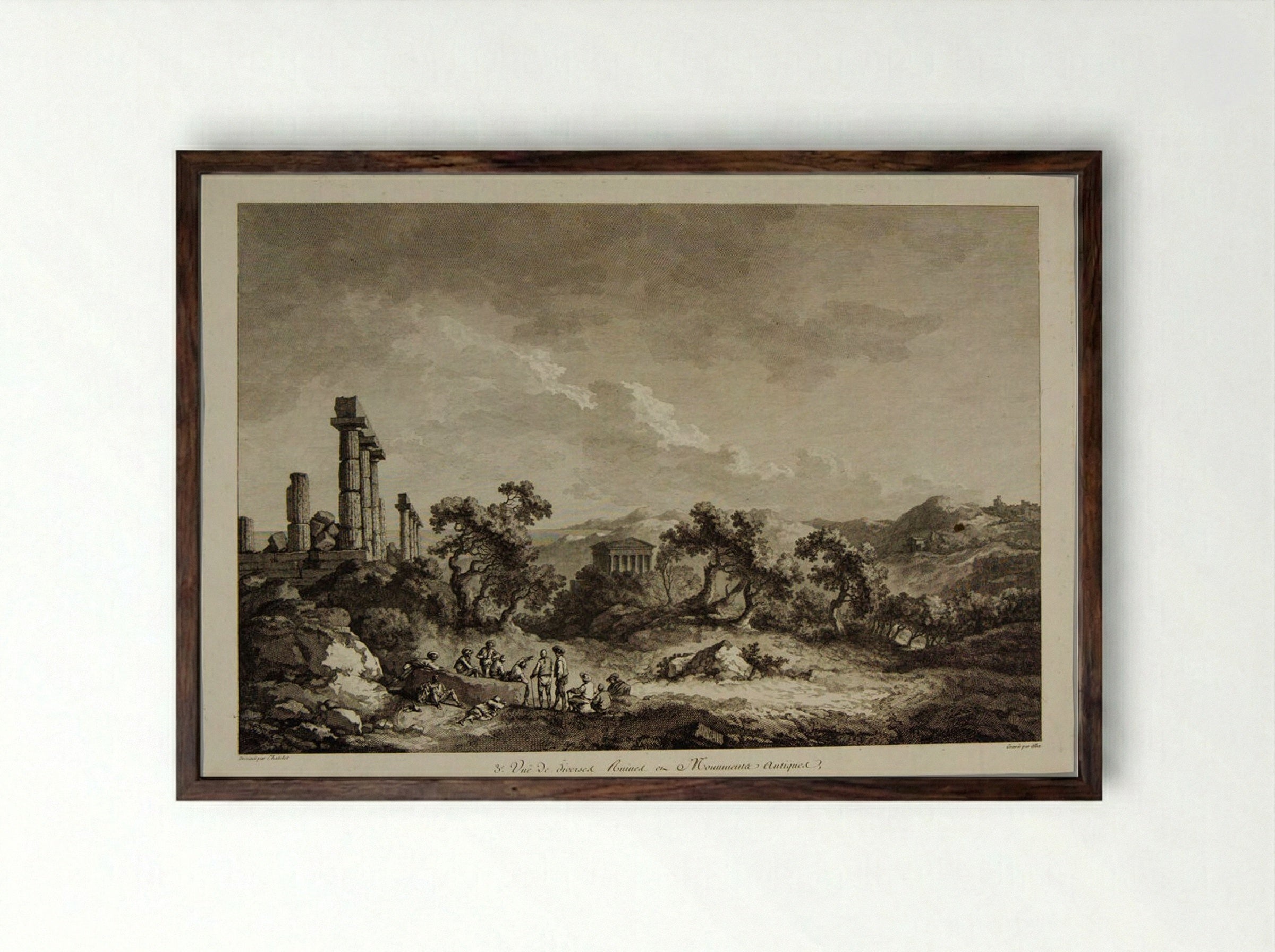 View of Ancient Ruins near Agrigentum - Pierre Michel Alix - Framed Print Dark Wood