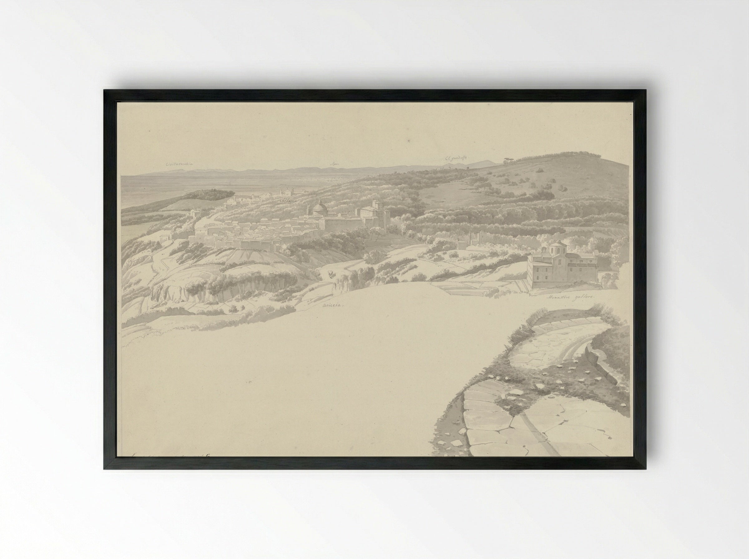 View of Ariccia from Genzano - Josephus Augustus Knip - Framed Print Black