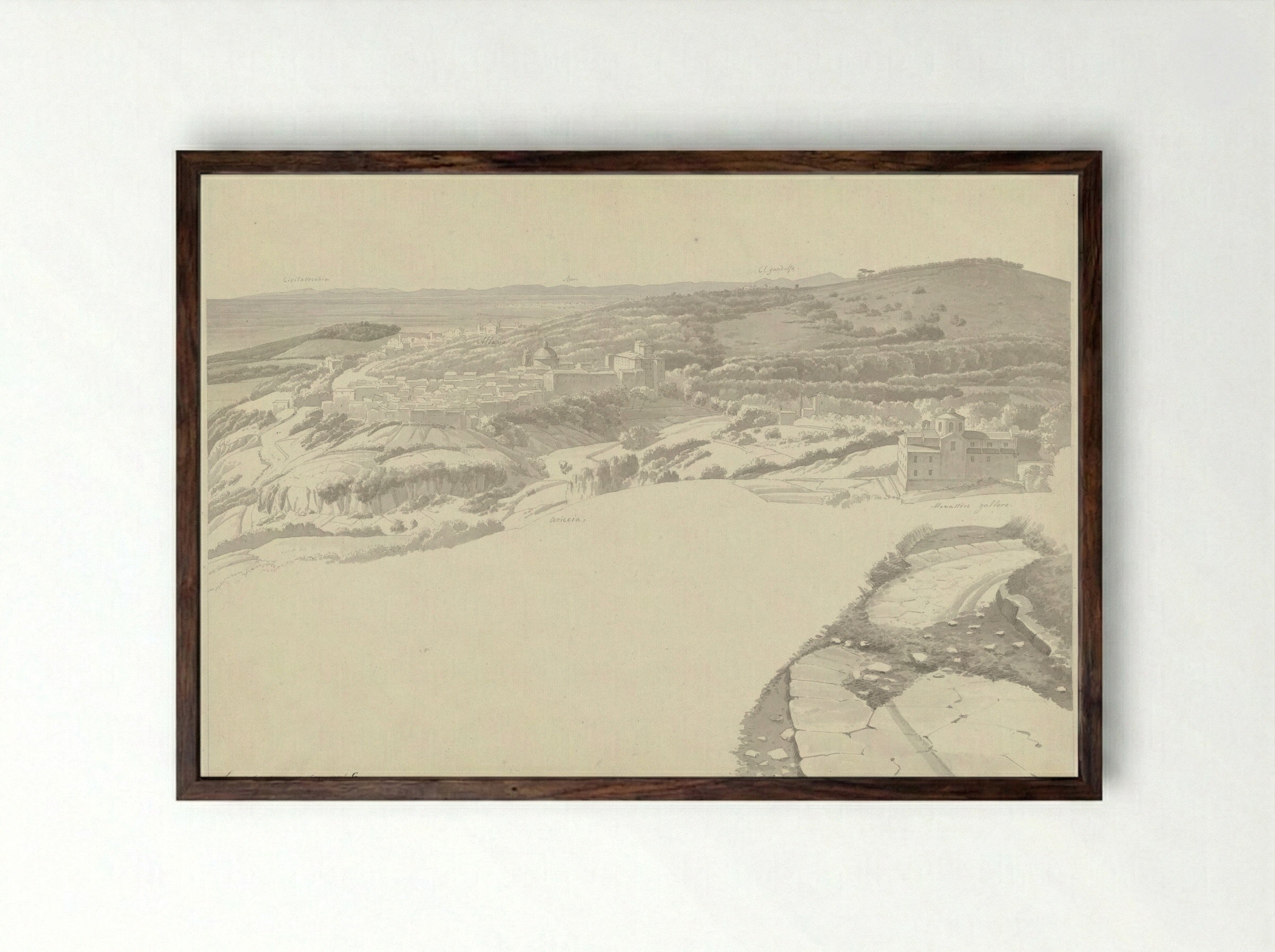 View of Ariccia from Genzano - Josephus Augustus Knip - Framed Print Dark Wood