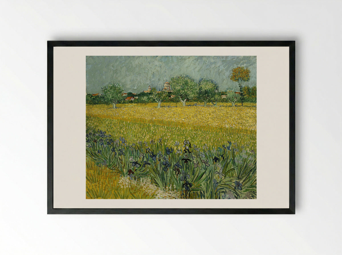 View of Arles with Irises in the Foreground - Vincent van Gogh - Framed Print Black