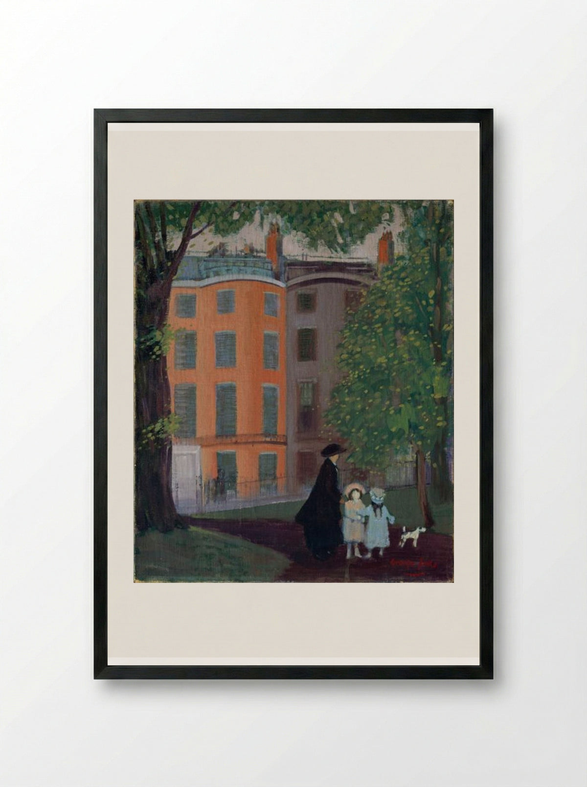 View of Beacon Street from Boston Common - George Luks - Framed Print Black