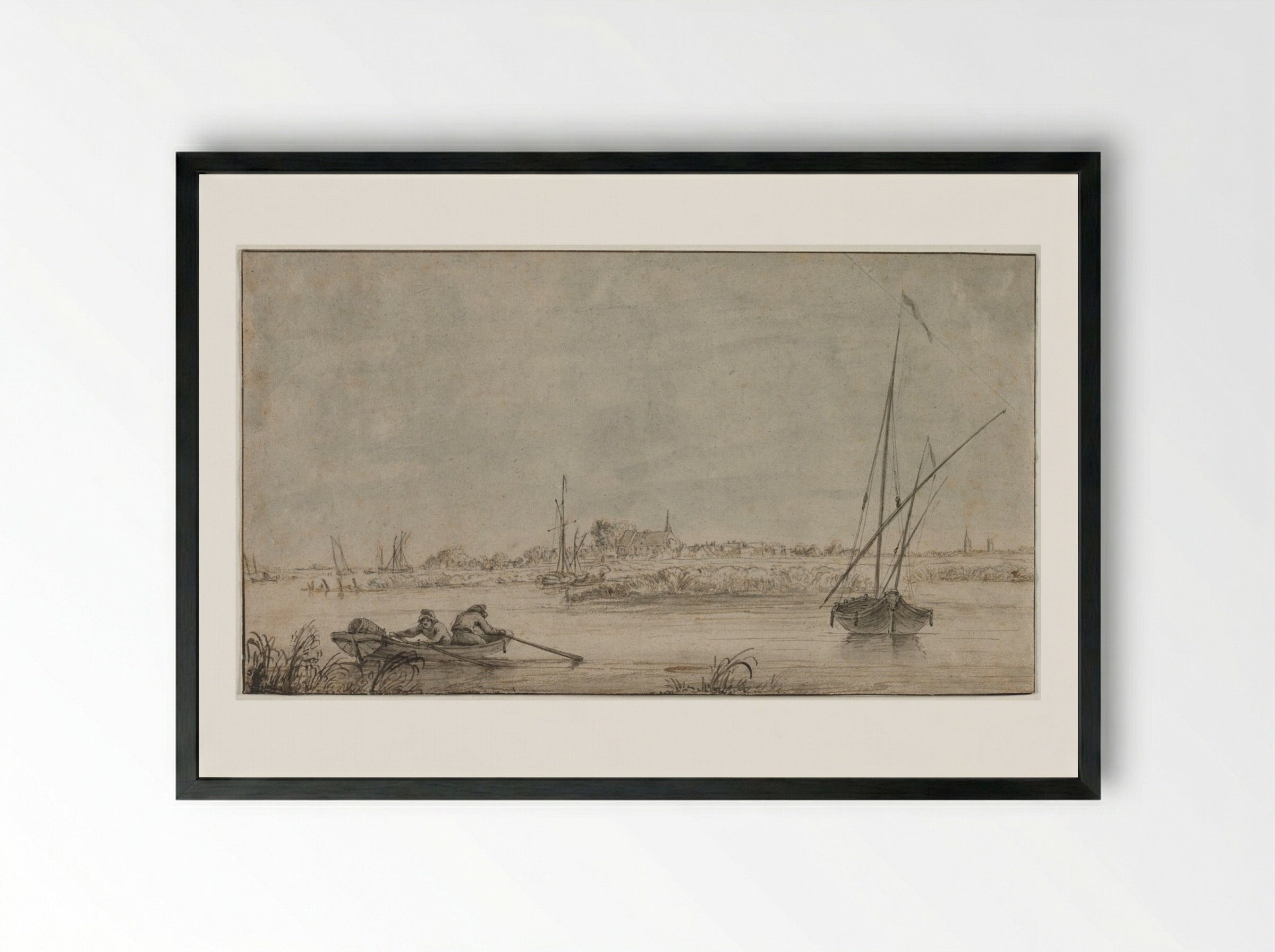 View of Dordrecht from the River - Jacob van Strij - Framed Print Black
