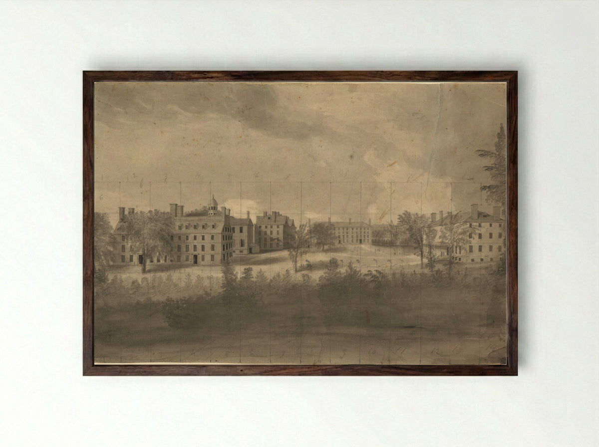 View of Harvard College - Alvan Fisher - Framed Print Dark Wood