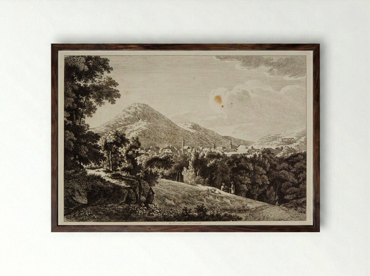 View of Heidelberg - Johann George Primavesi - Framed Print Dark Wood
