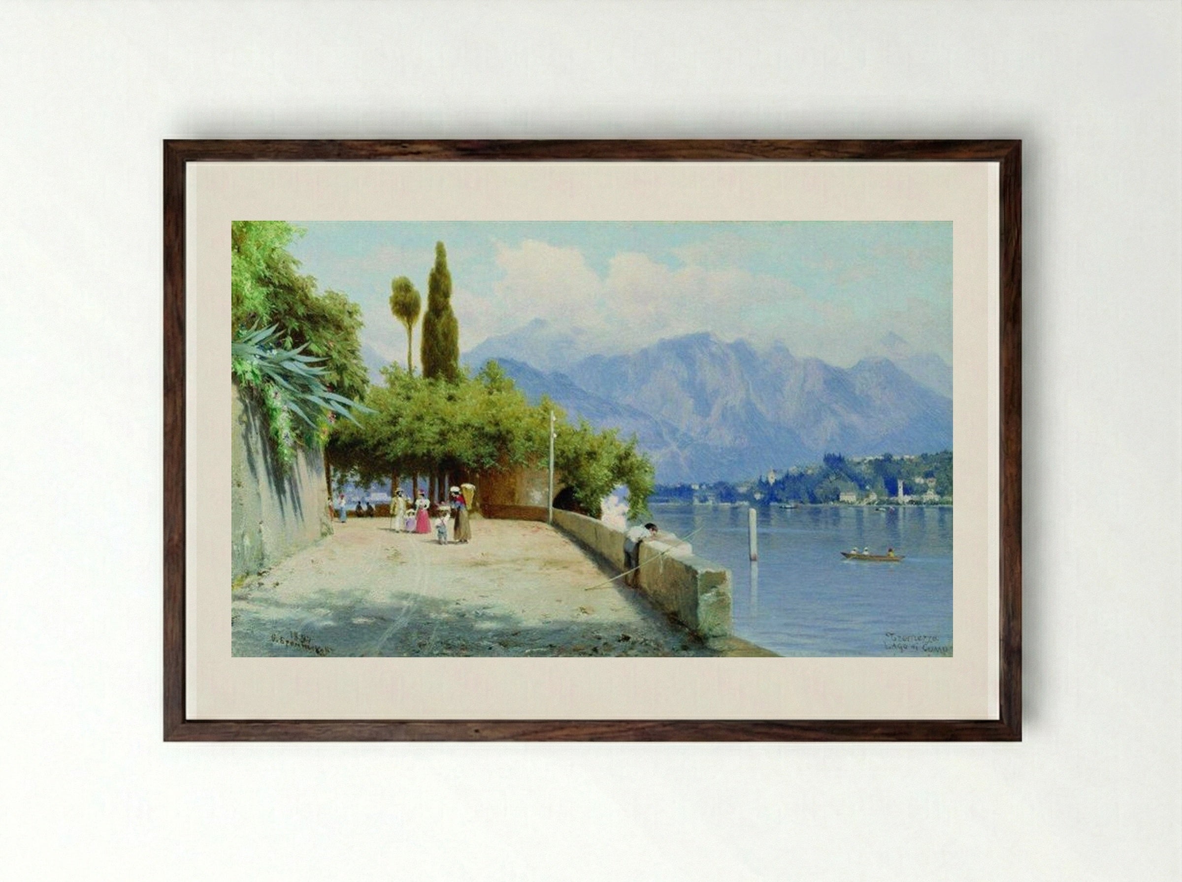 View of Lake Como - Fyodor Bronnikov - Framed Print Dark Wood