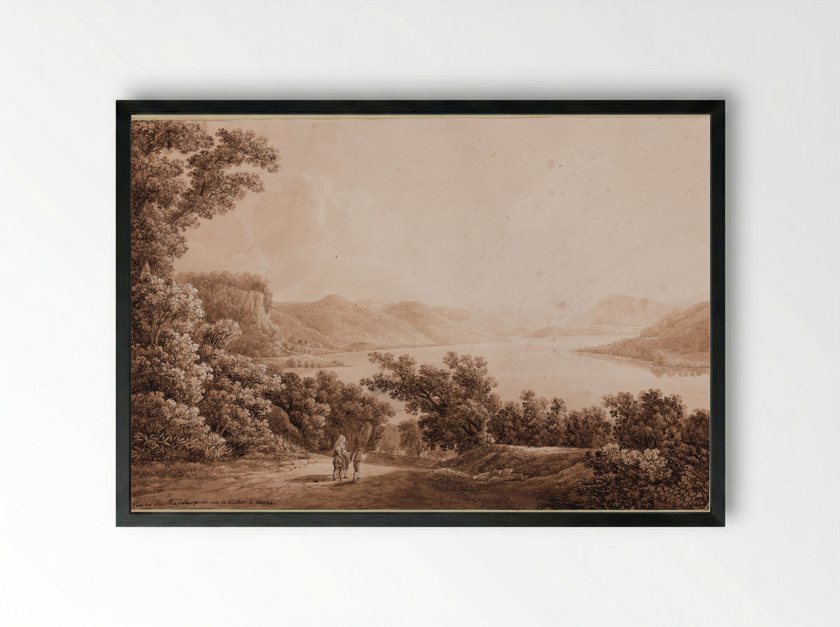 View of Lake Maggiore from an Elevation in Arona - Peter Birmann - Framed Print Black