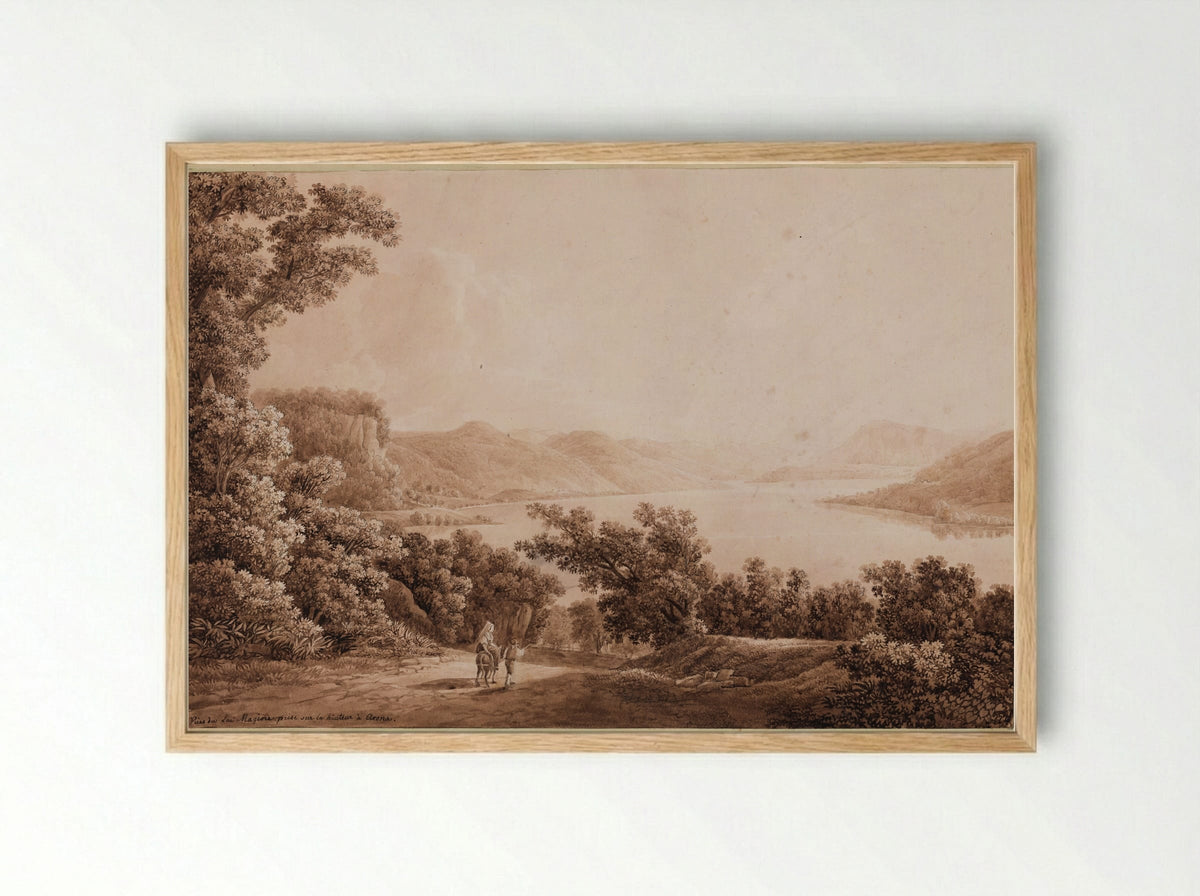 View of Lake Maggiore from an Elevation in Arona - Peter Birmann - Framed Print Wood