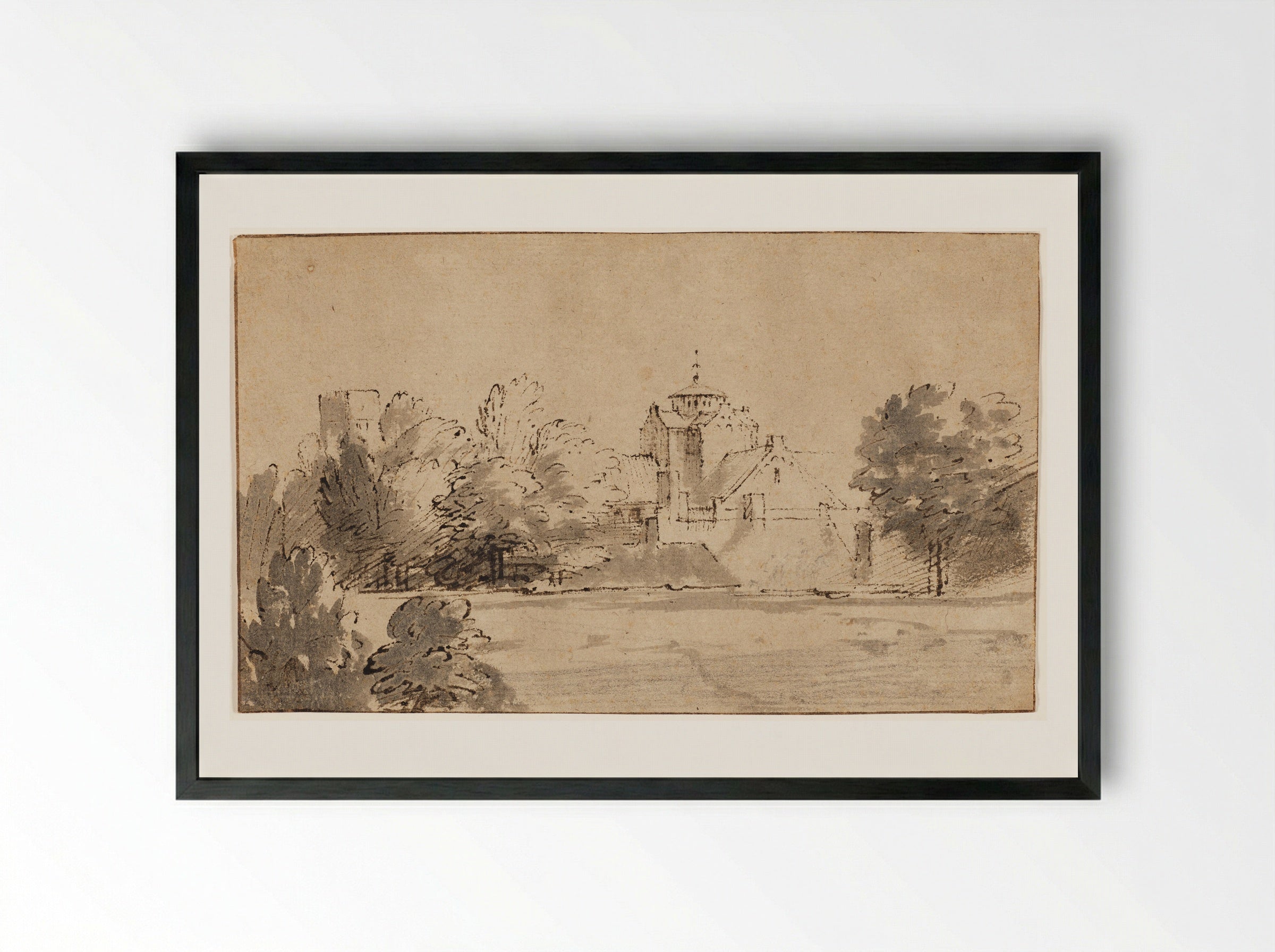 View of Mariakerk in Utrecht from the South - Rembrandt Harmensz. van Rijn - Framed Print Black