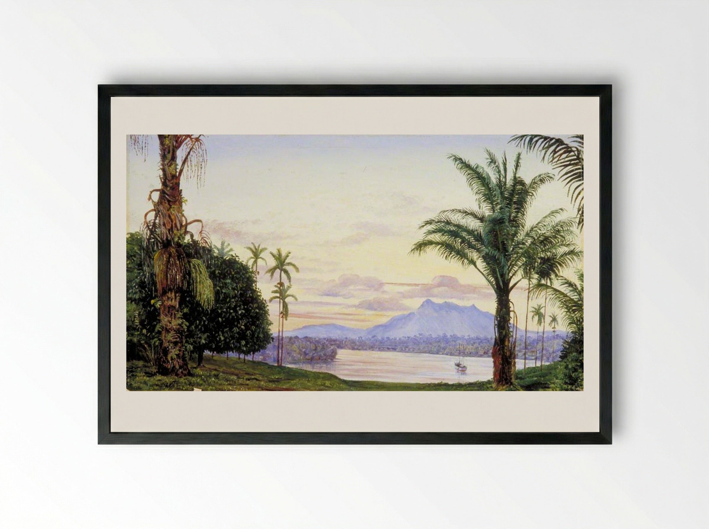 View of Matang and River, Sarawak, Borneo - Marianne North - Framed Print Black