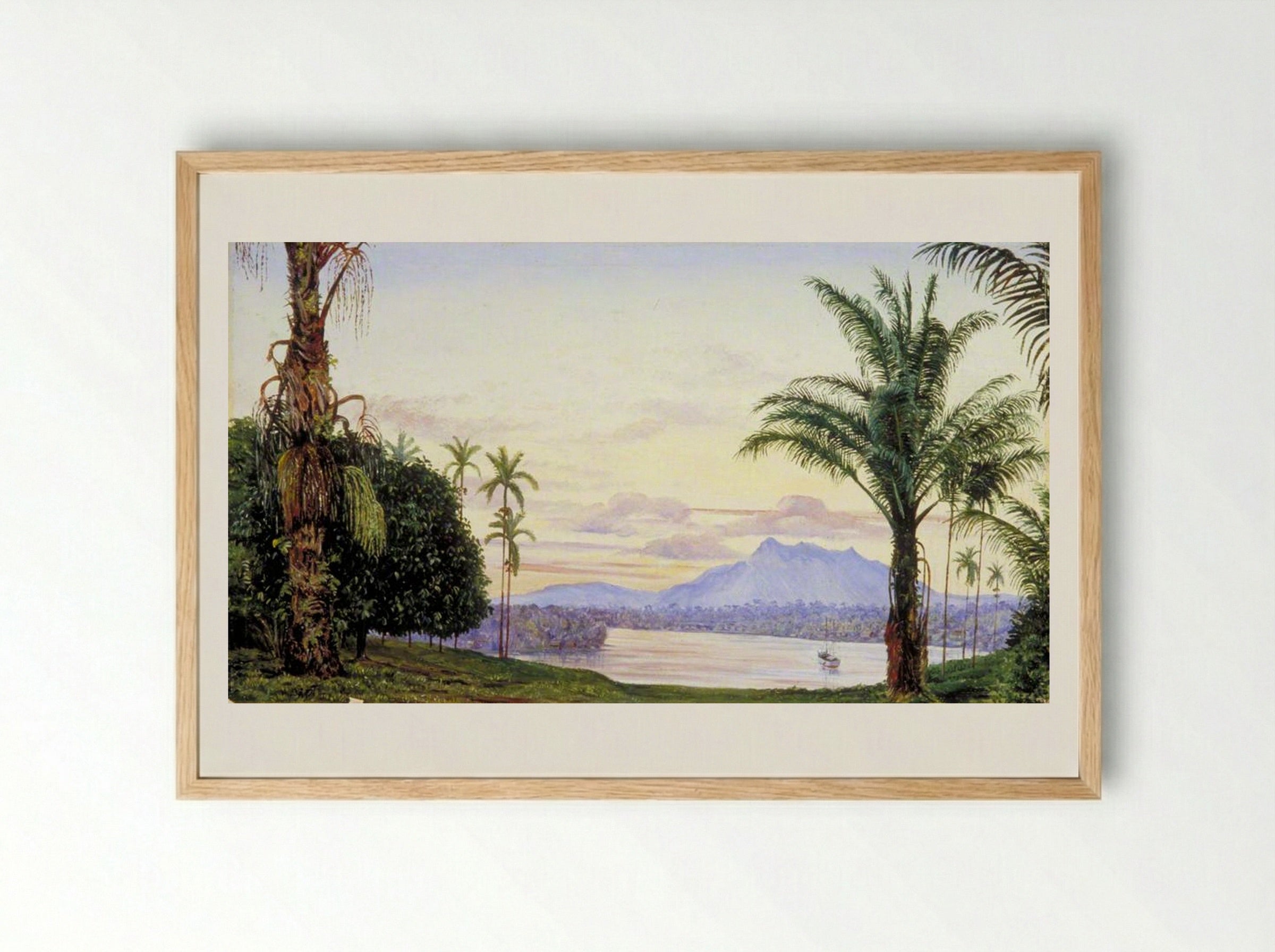 View of Matang and River, Sarawak, Borneo - Marianne North - Framed Print Wood