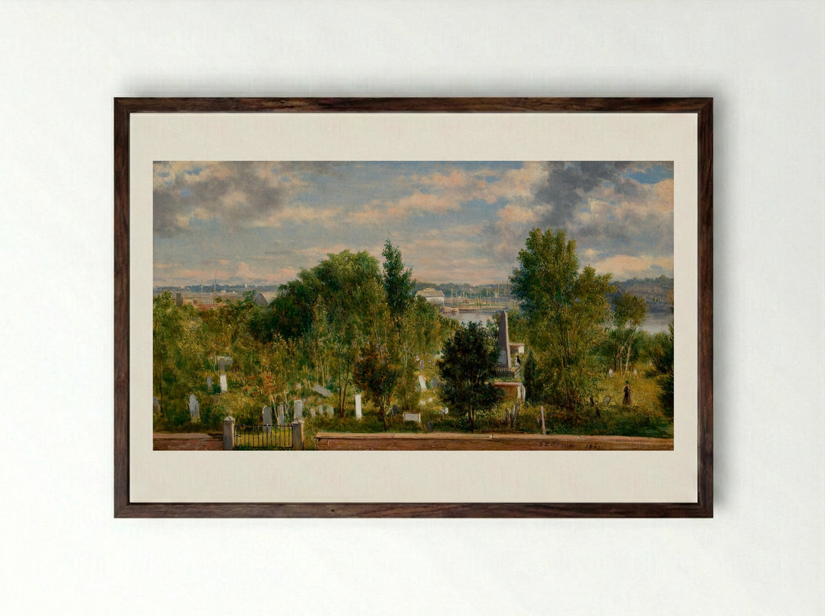 View of Mount Auburn Cemetery - George Loring Brown - Framed Print Dark Wood